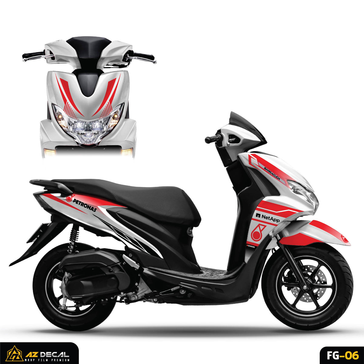 Mẫu decal dán xe Yamaha FreeGo màu đỏ trắng