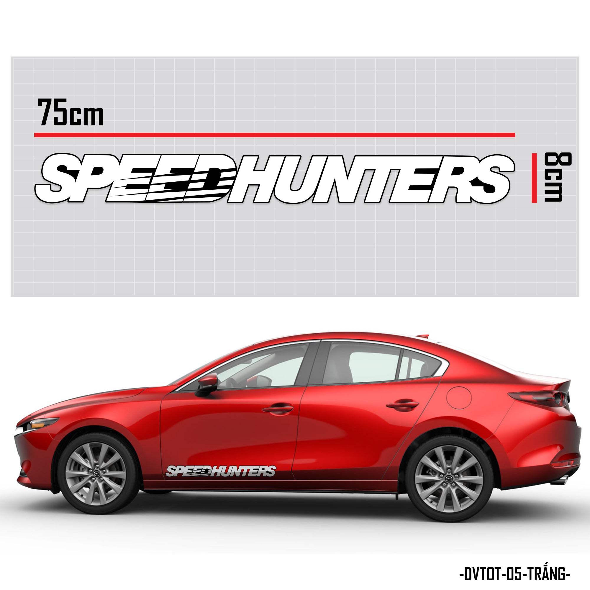 Tem dán xe oto chữ Speed Hunters trắng