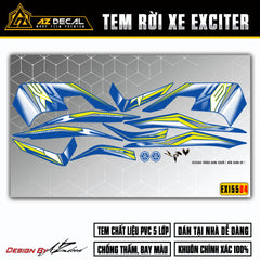 Tem xe Exciter 155 mẫu cách điệu trắng xanh