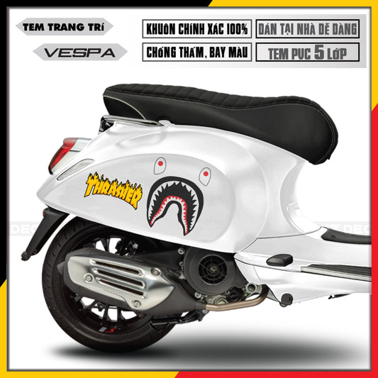 Tem Xe Vespa phong cách Thrasher xe trắng