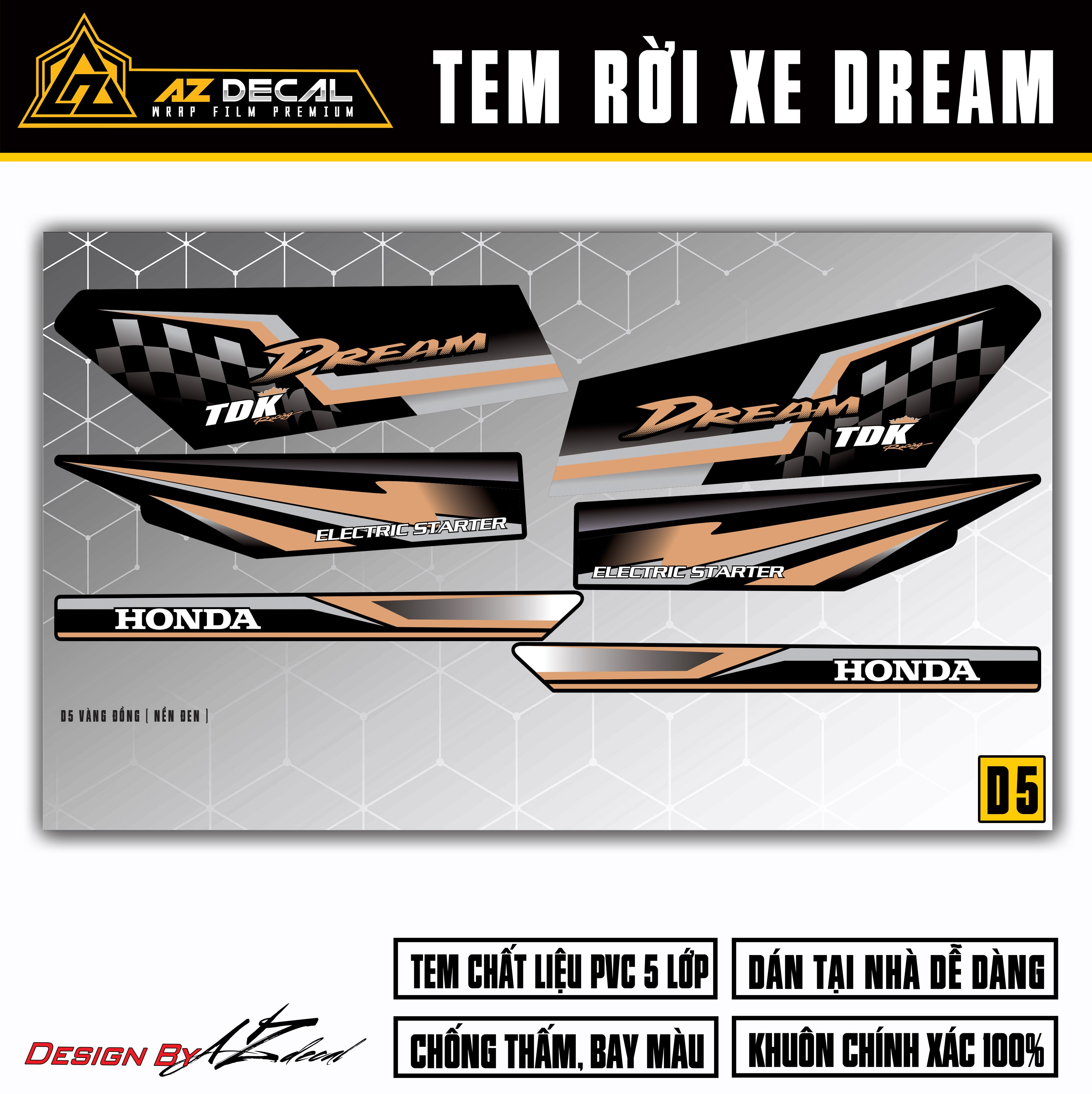 Tem xe Super Dream màu vàng đồng mẫu TDK