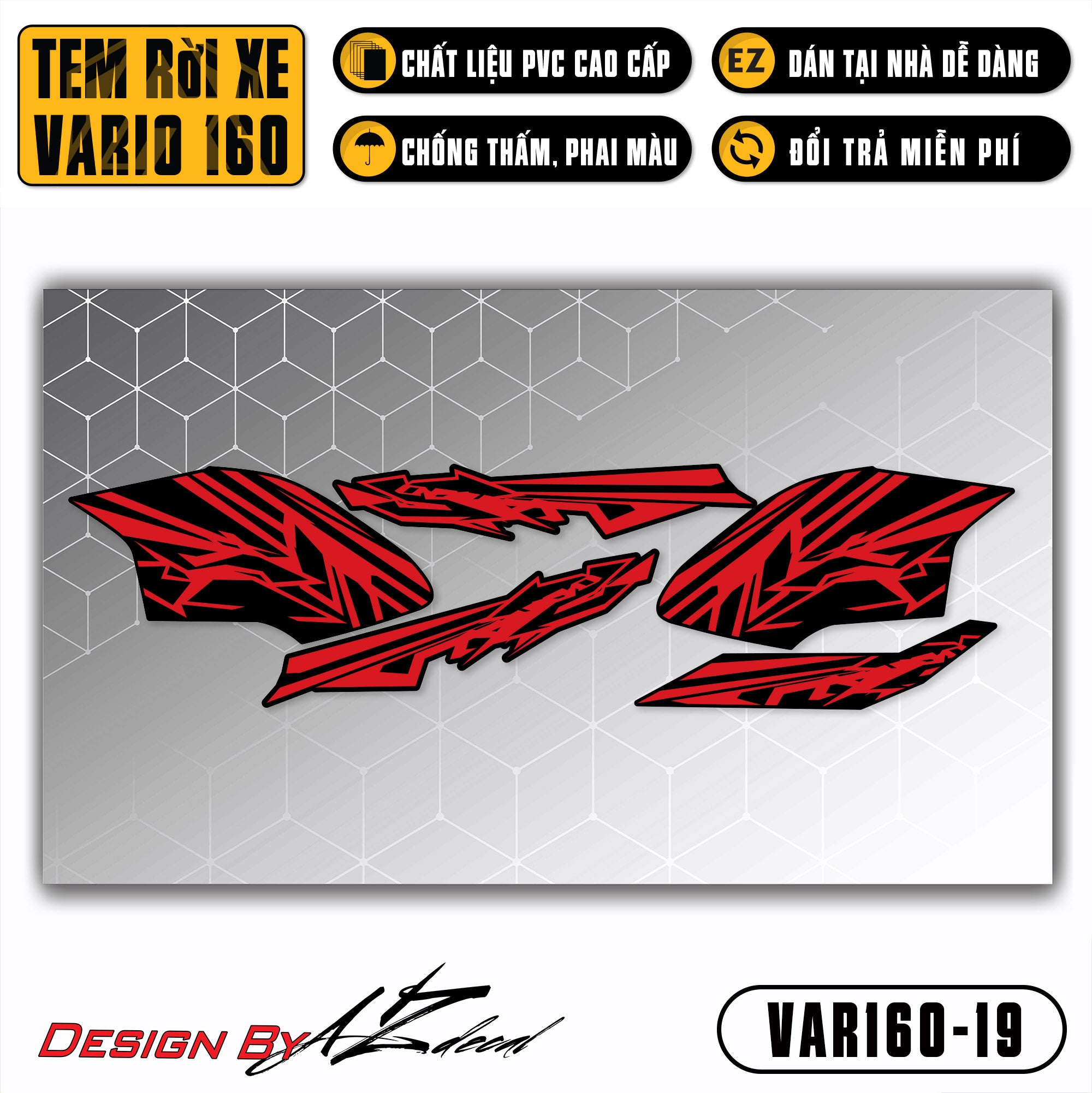 Decal dán xe Vario 160 màu đỏ nền đen