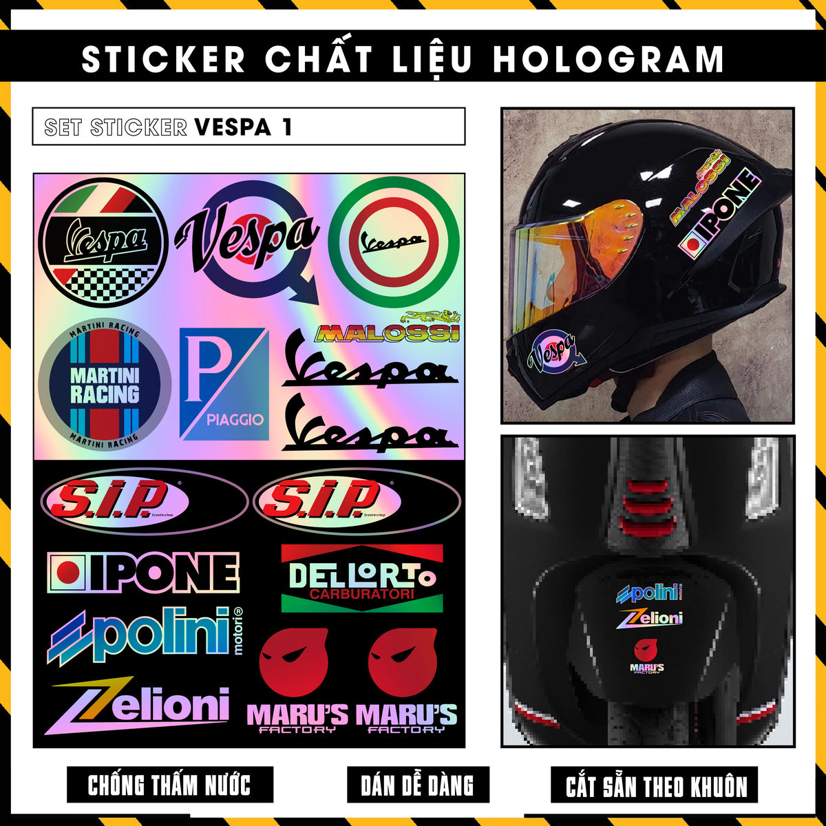 Sticker Dán Ô Tô, Xe Máy, Xe Điện, Xe Đạp, Mũ Bảo Hiểm | Hãng Xe Hologram - VESPA