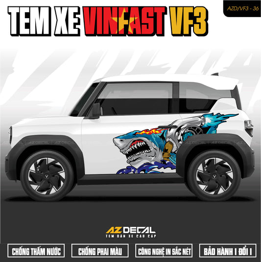 Tem Xe Vinfast VF3 Mẫu VF3-36 Cá Mập - Thiết Kế Theo Yêu Cầu