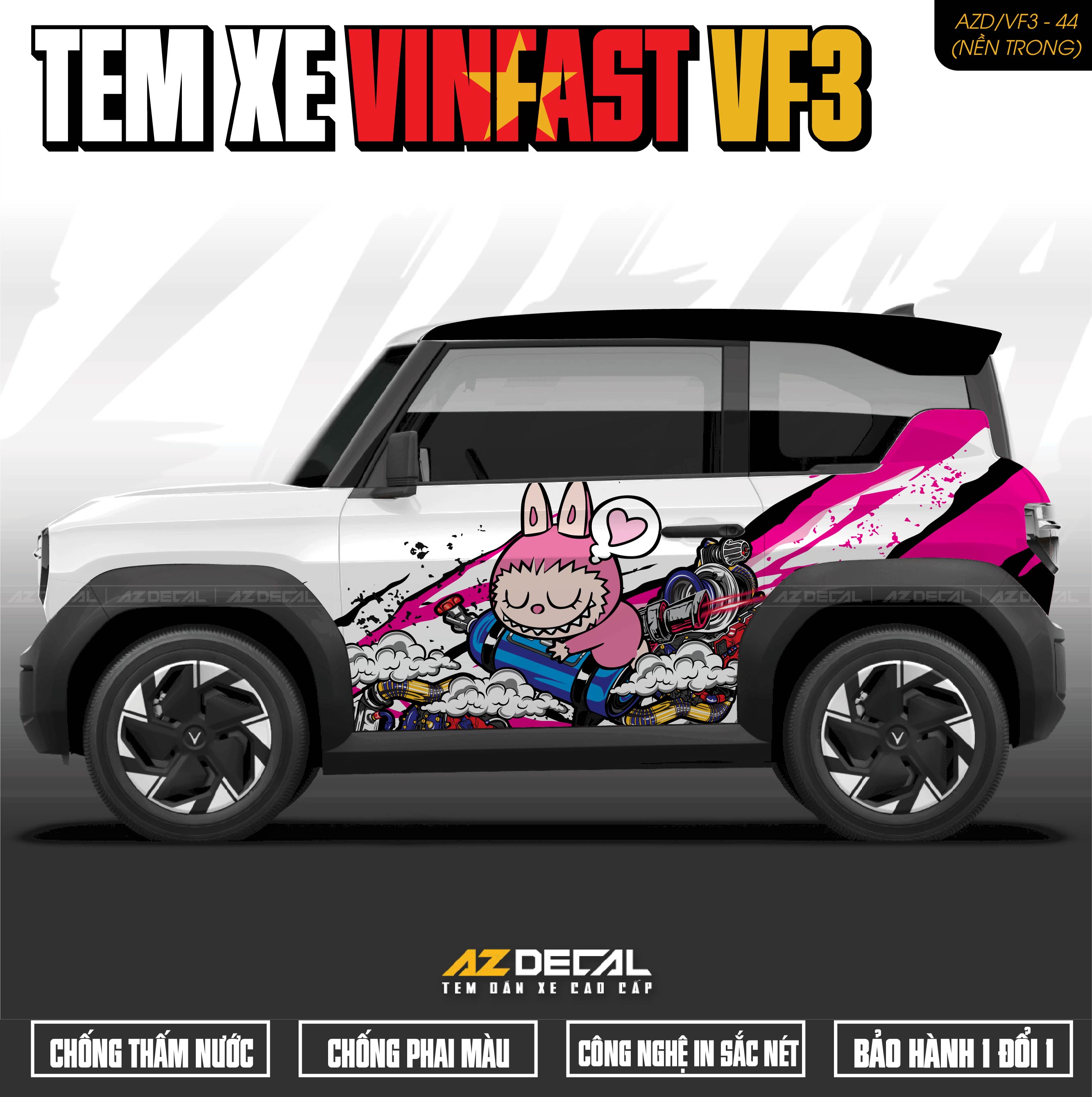 Tem Xe Vinfast VF3 Mẫu VF3-44 Labubu - Thiết Kế Theo Yêu Cầu