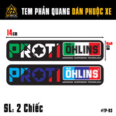 Kích thước mẫu tem dán phuộc phản quang cho xe máy TP03