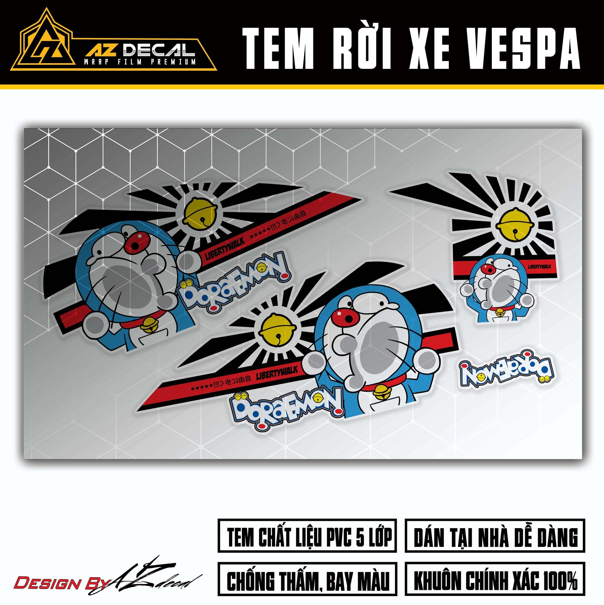 Tem xe Vespa Sprint / Primavera phong cách Doraemon (nền trong)