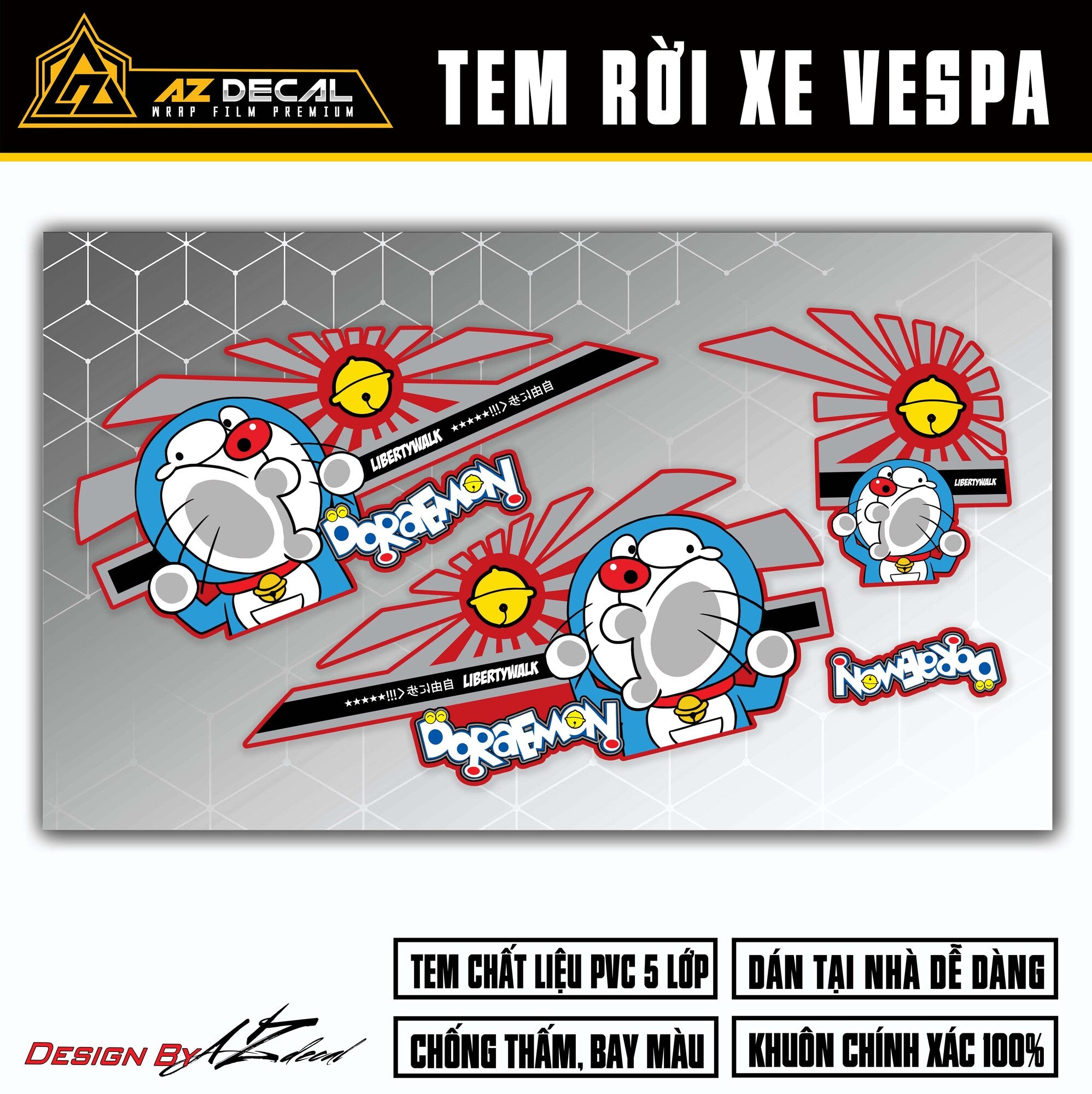 Tem xe Vespa dán xe đỏ