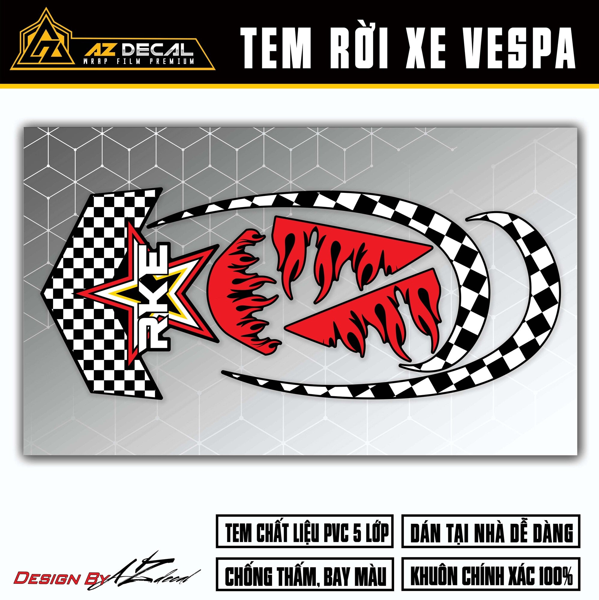 Dán decal xe Vespa Sprint / Primavera mẫu RKE nền đen