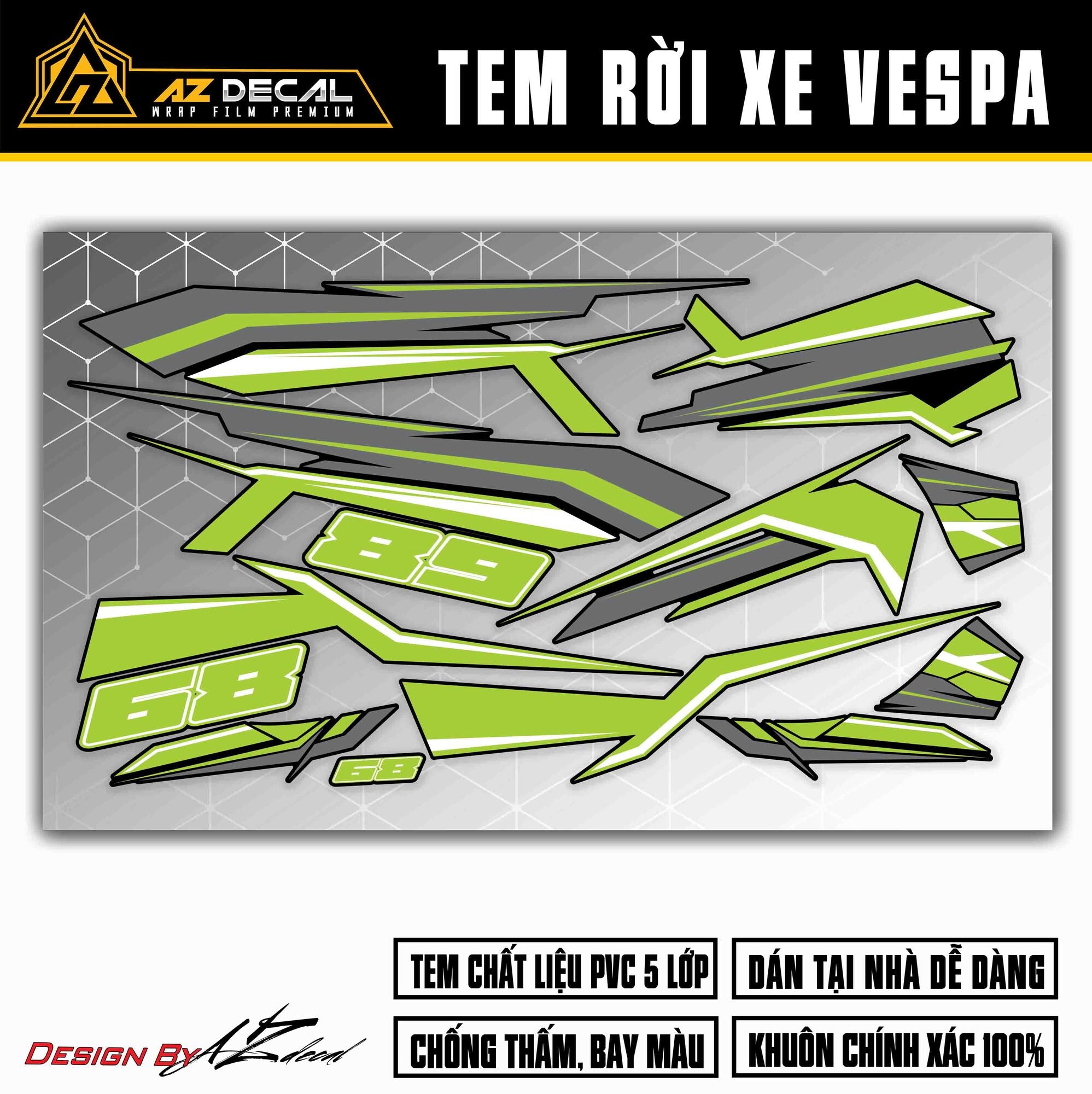 Decal dán Vespa xanh đen mẫu 68