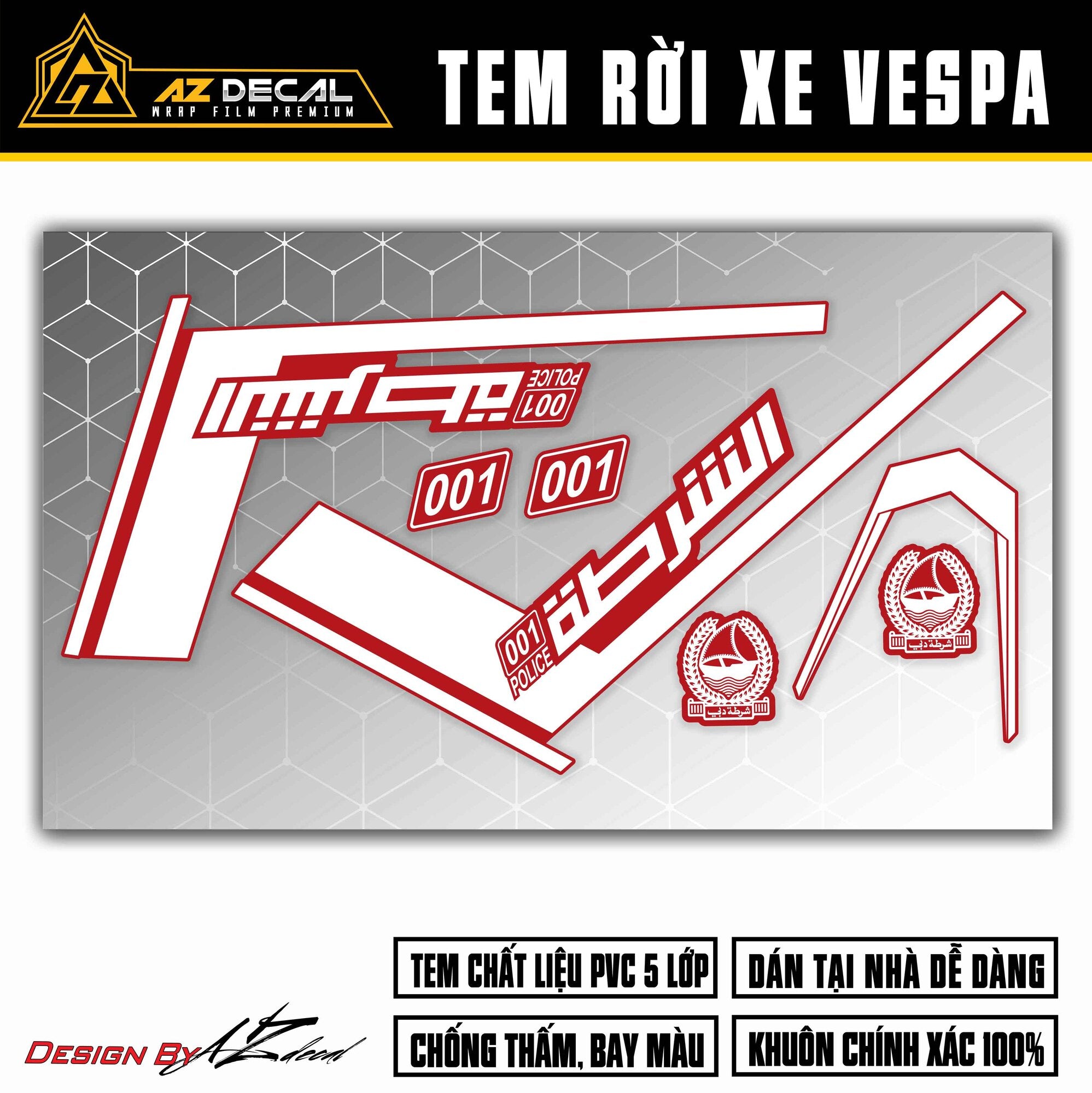 Decal dán xe Vespa trắng nền đỏ