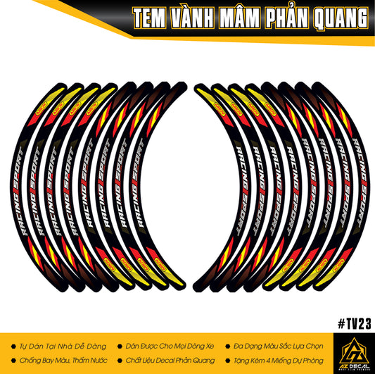 Tem dán vành phản quang mẫu Racing Sport Vàng Đỏ Đen