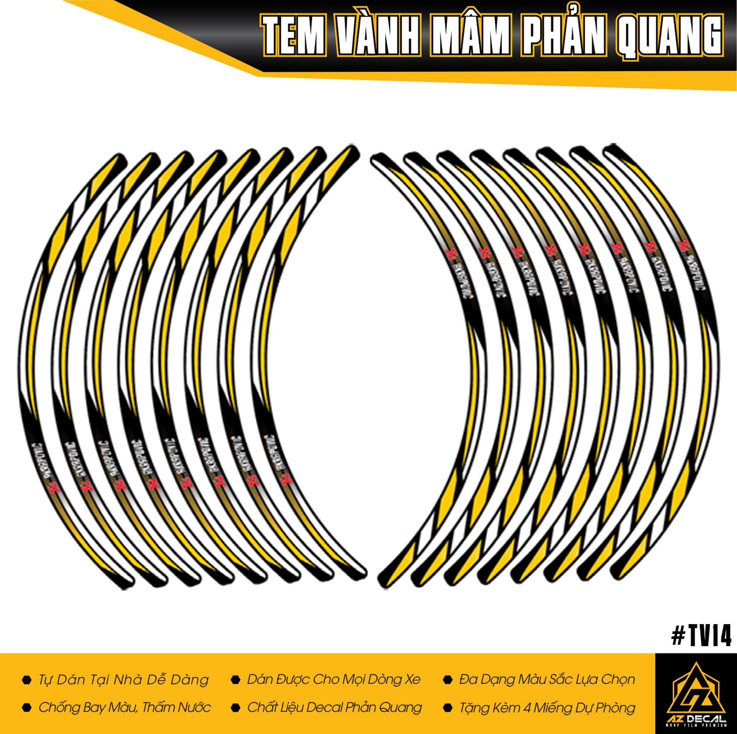 Decal phản quang dán mâm xe máy Akrapovic màu vàng