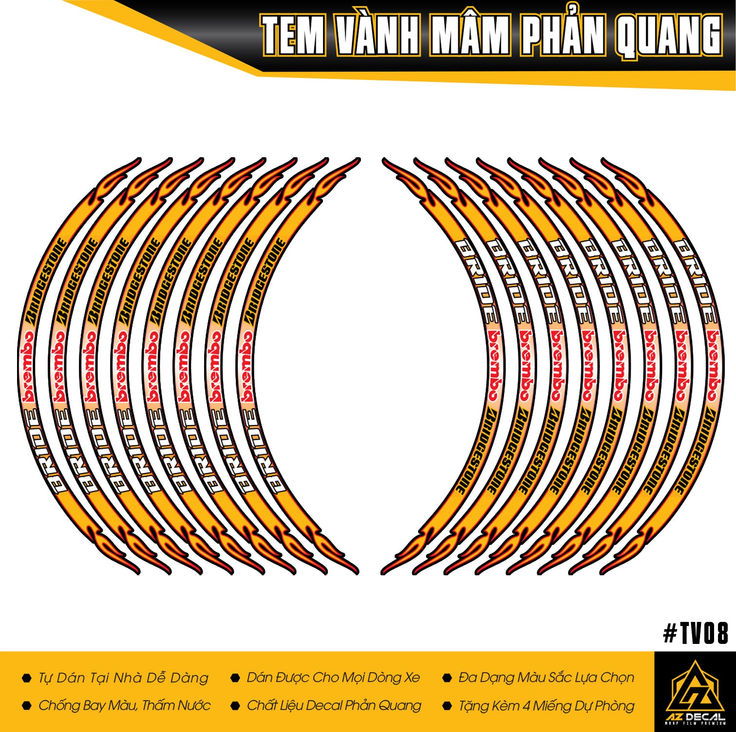 Tem dán vành phản quang mẫu ngọn lửa màu vàng