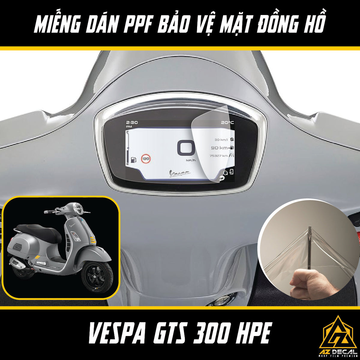 Miếng dán PPF chống xước mặt đồng hồ xe Vespa GTS 300 HPE