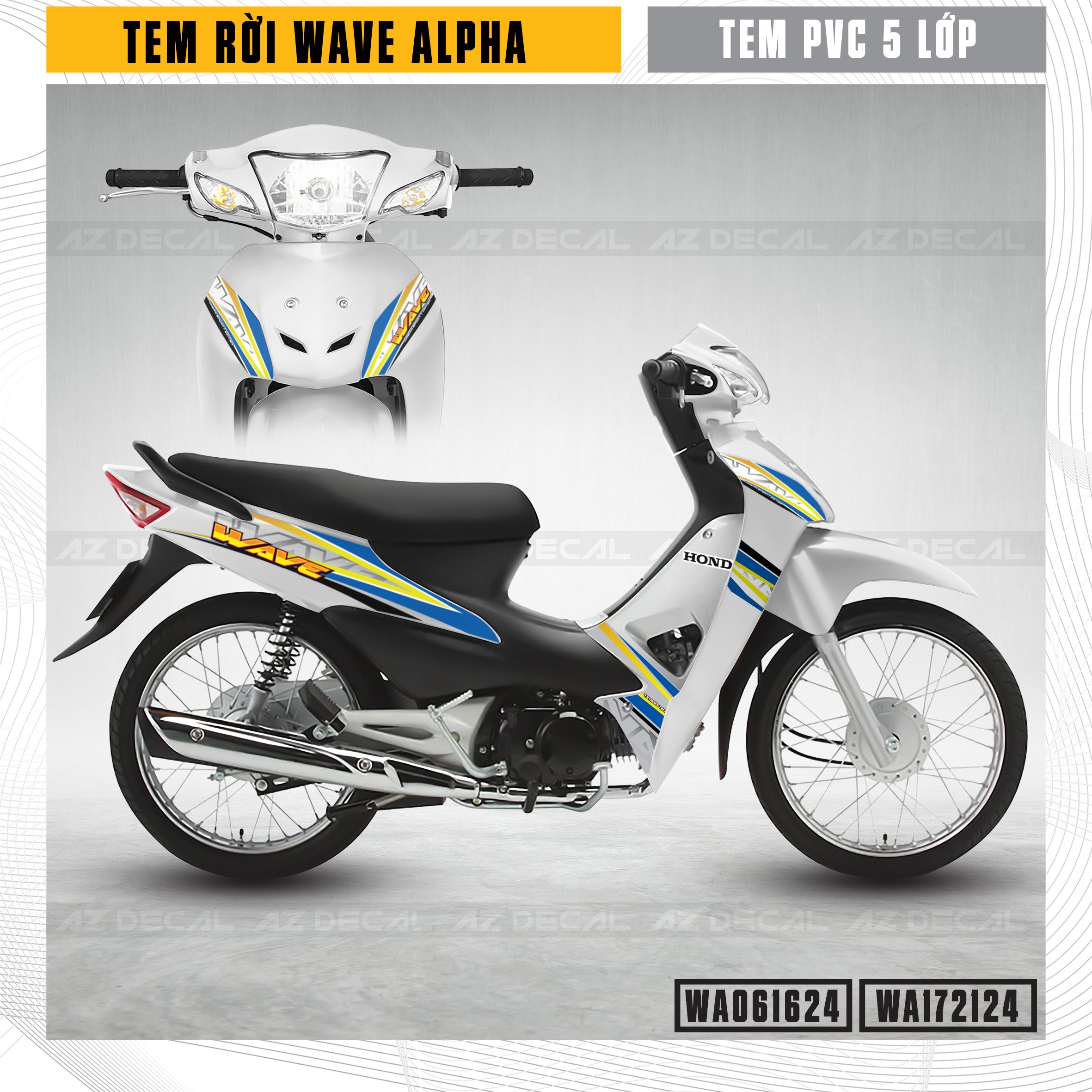 Decal dán xe Wave 2006 - 2021 đẹp màu xanh vàng