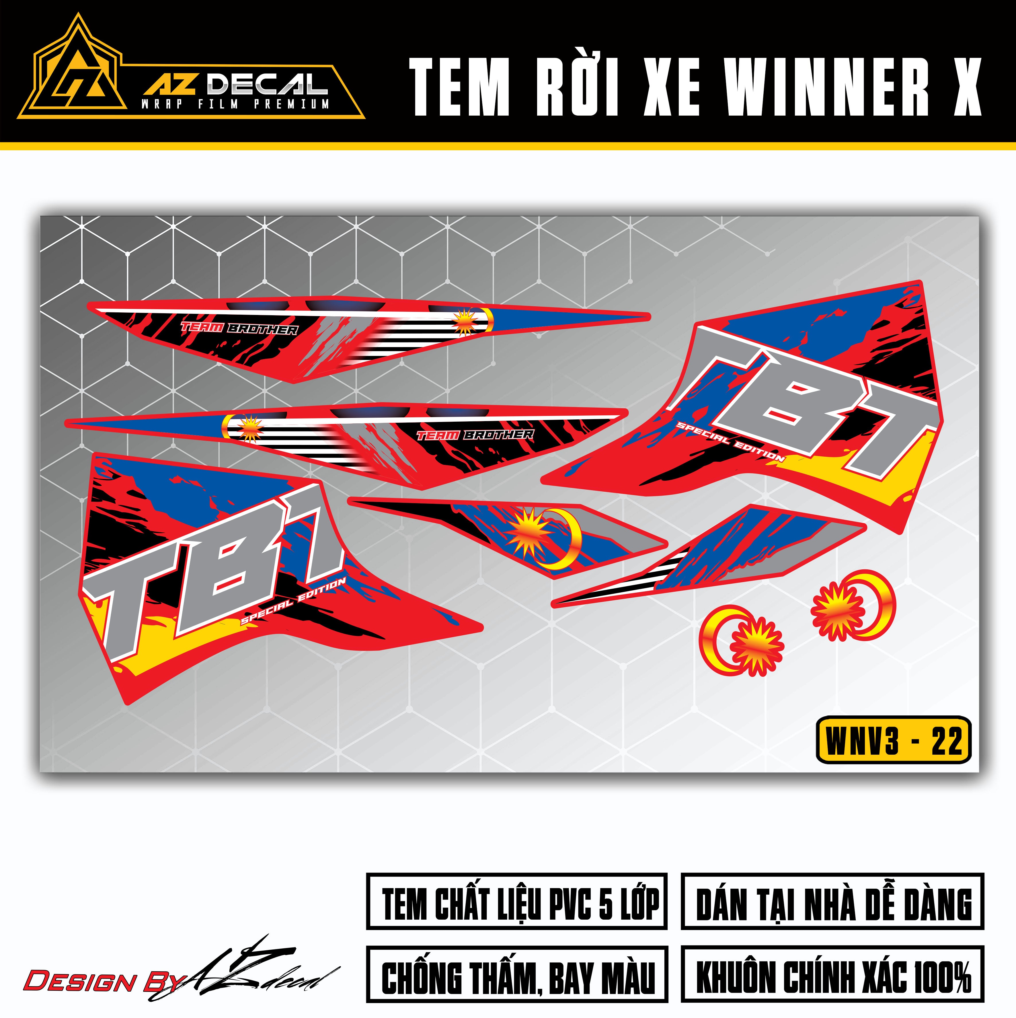 Decal dán xe Winner X v3 đen xanh (nền đỏ)