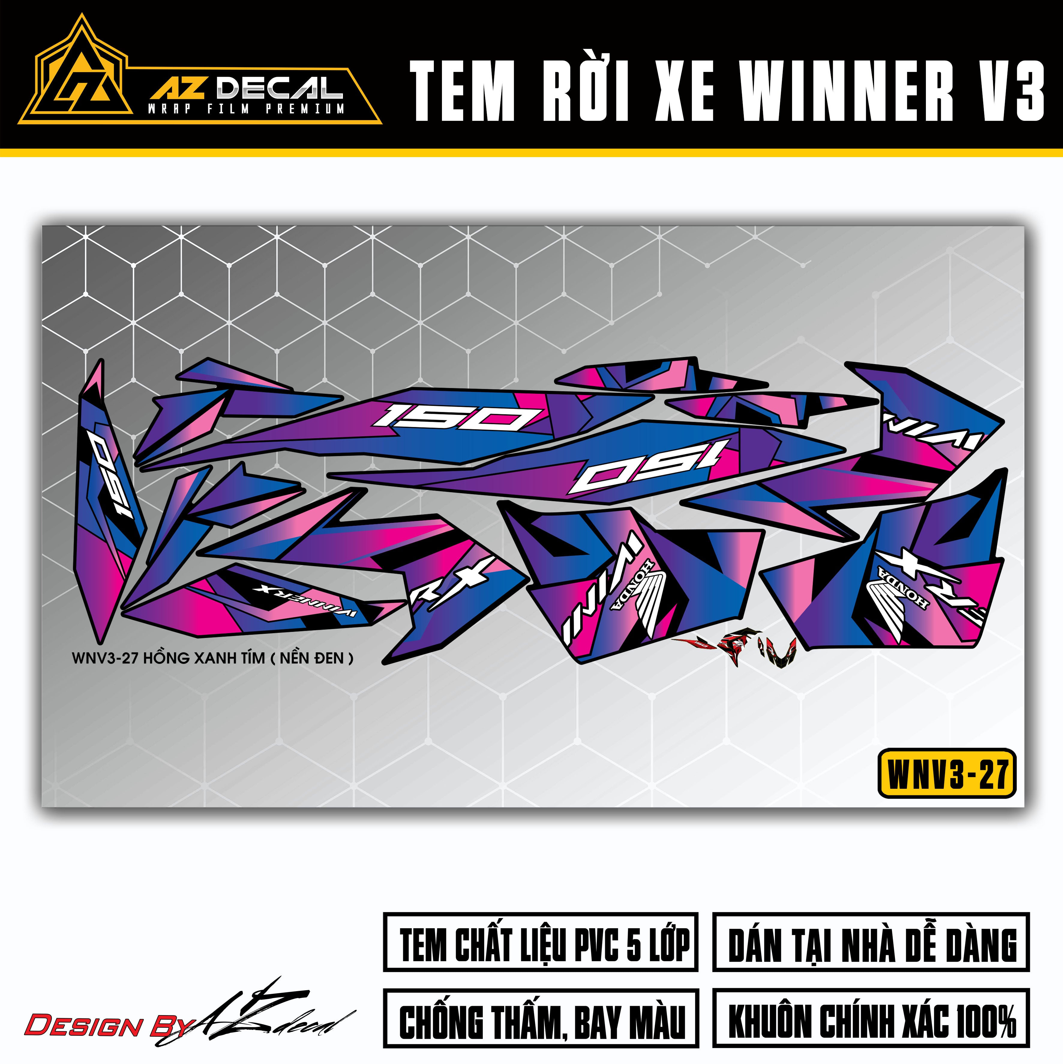 Tem xe Winner X v3 hồng xanh tím