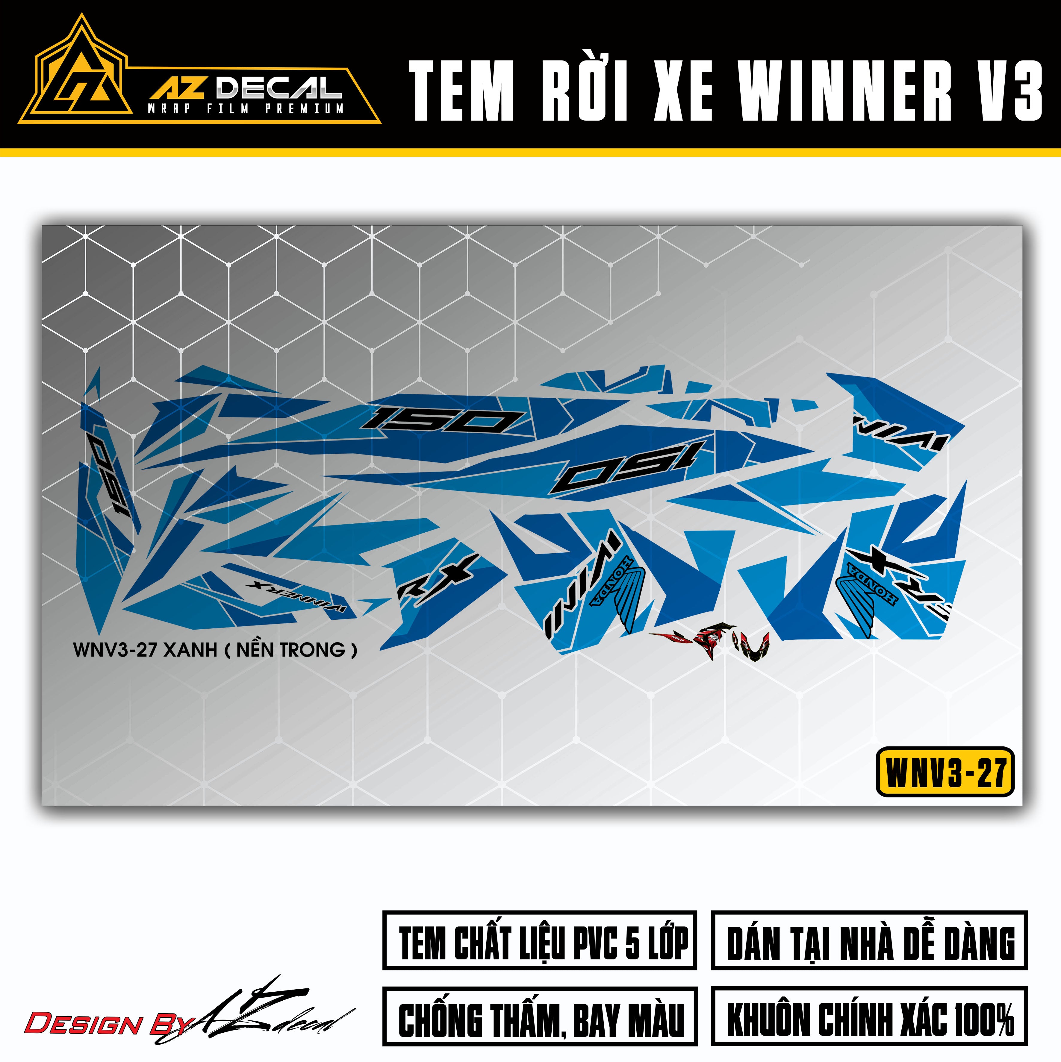 Decal xe Winner X v3 màu xanh trắng