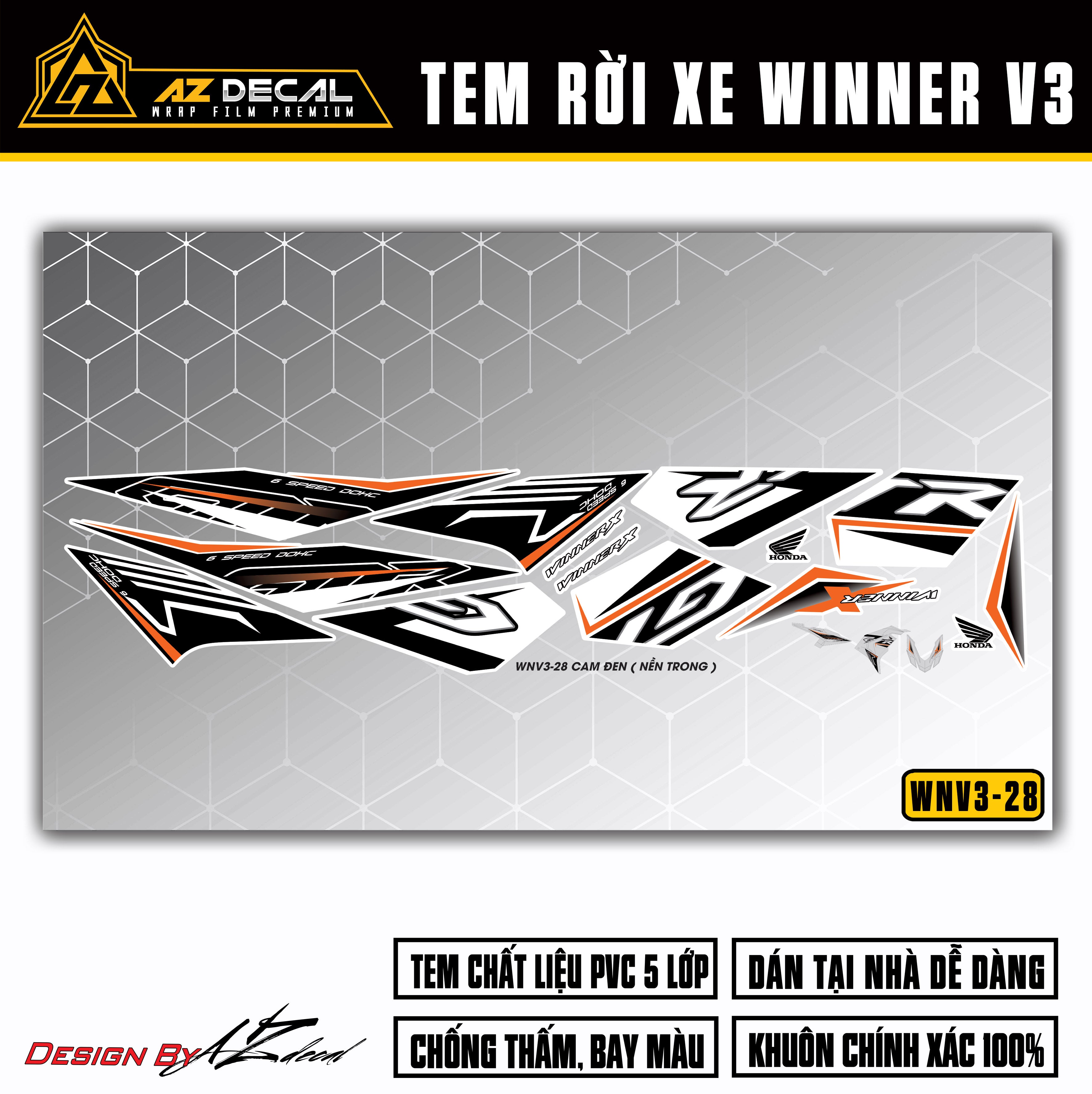 Tem chế dán xe Winner X v3 phong cách GTR dán xe trắng