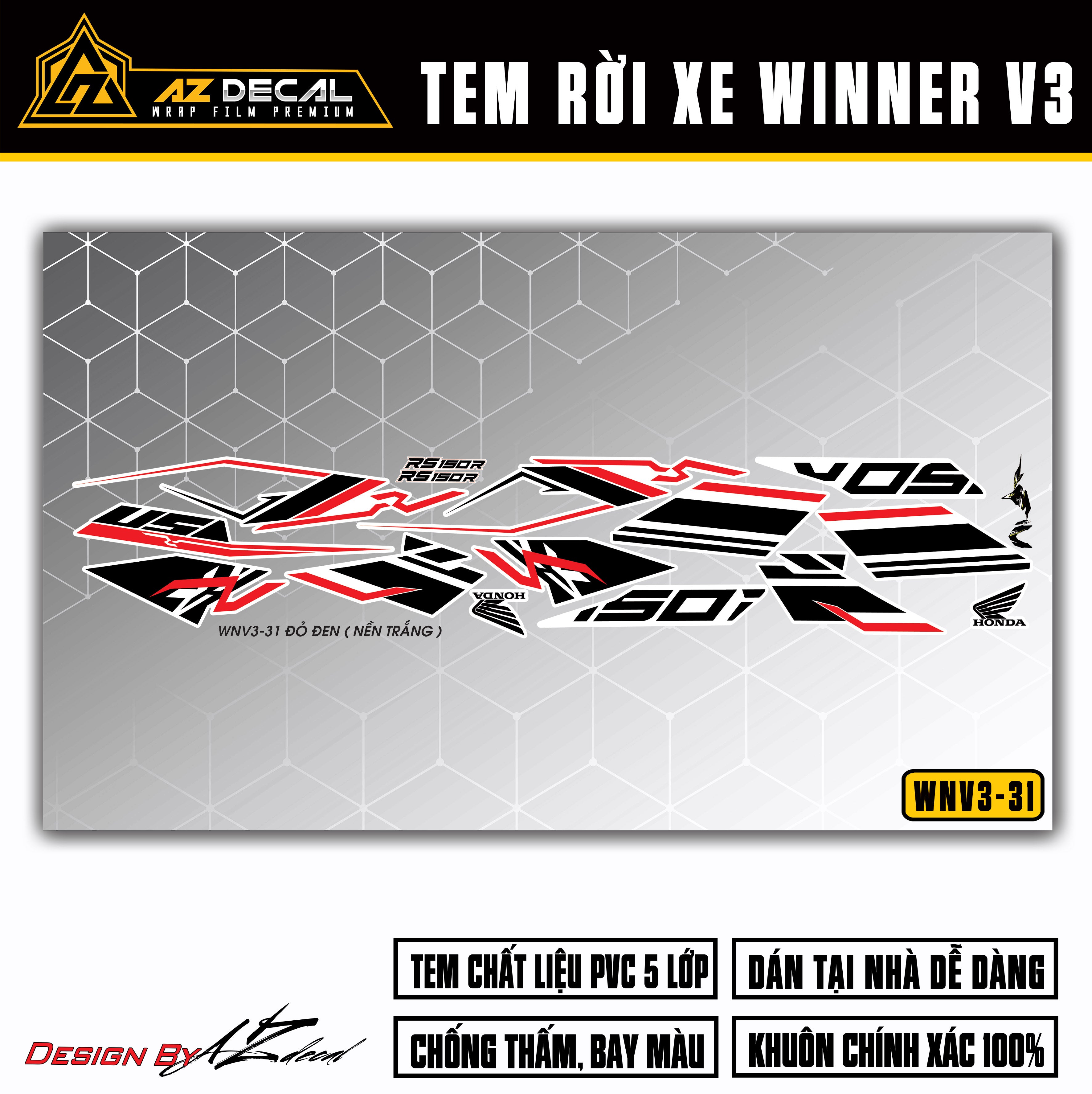 Decal dán xe Winner v3 màu đỏ đen (nền trắng)