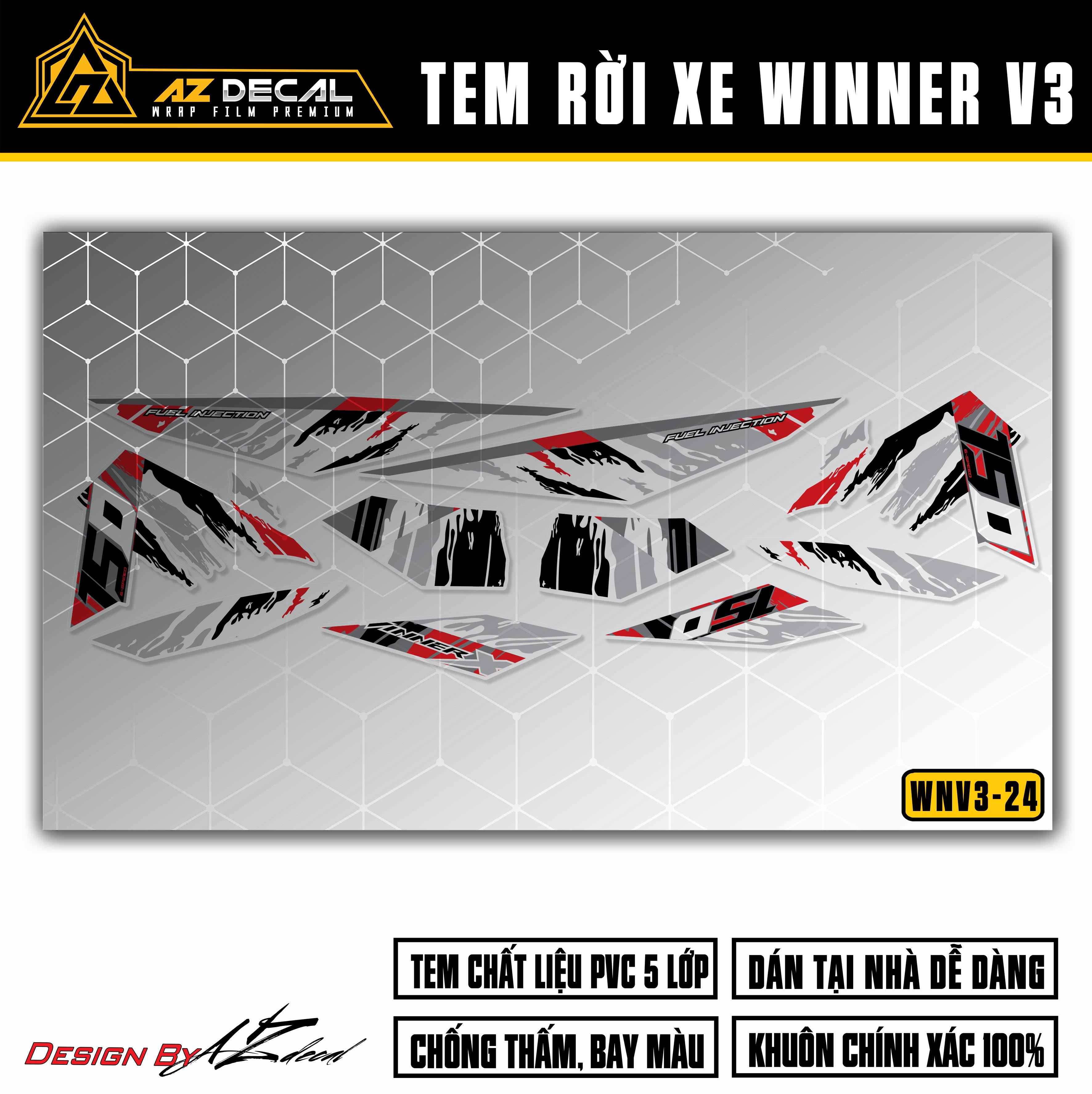 Decal dán xe winner X v3 đỏ đen (nền trong)