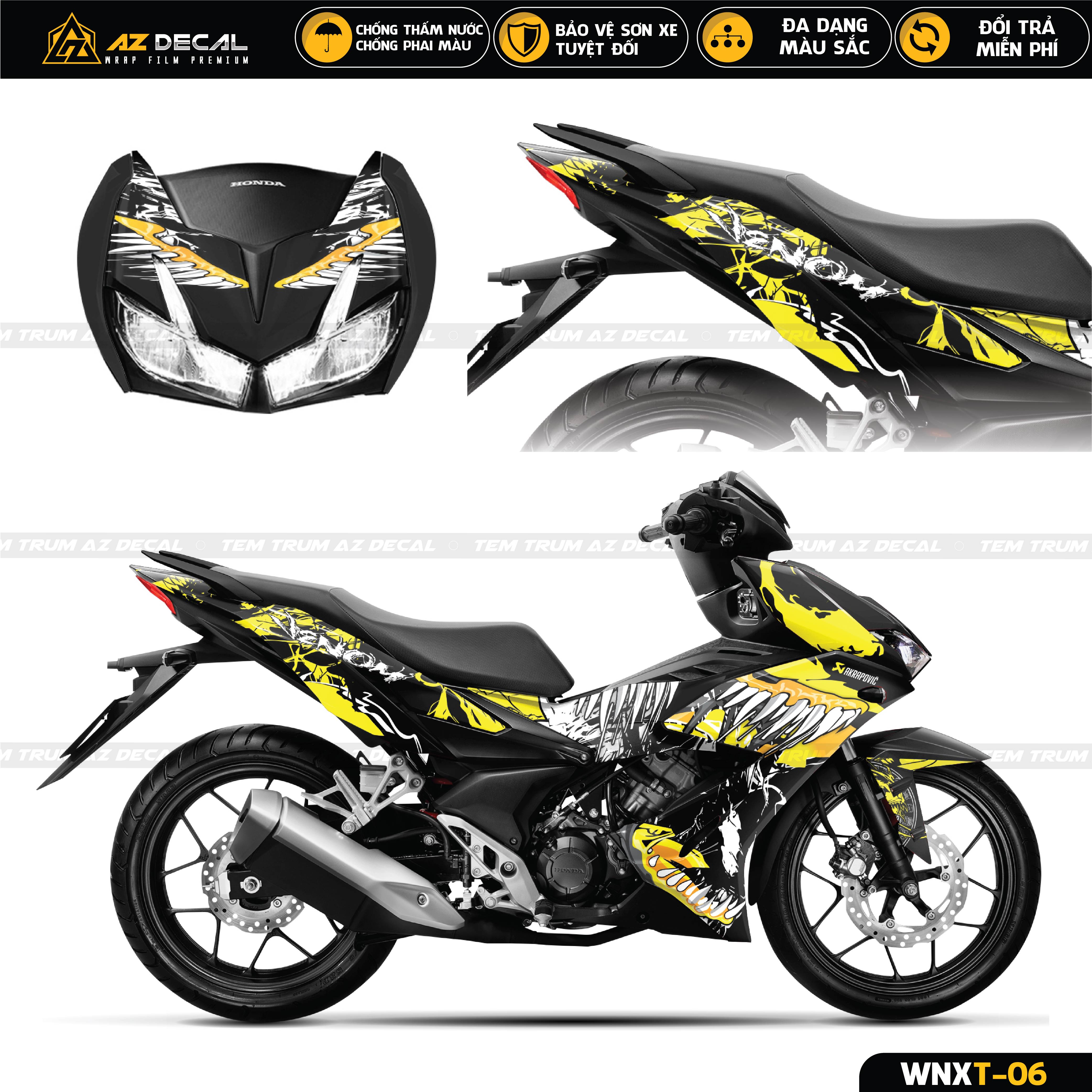 Decal dán trùm Winner X vàng đen mẫu Venom