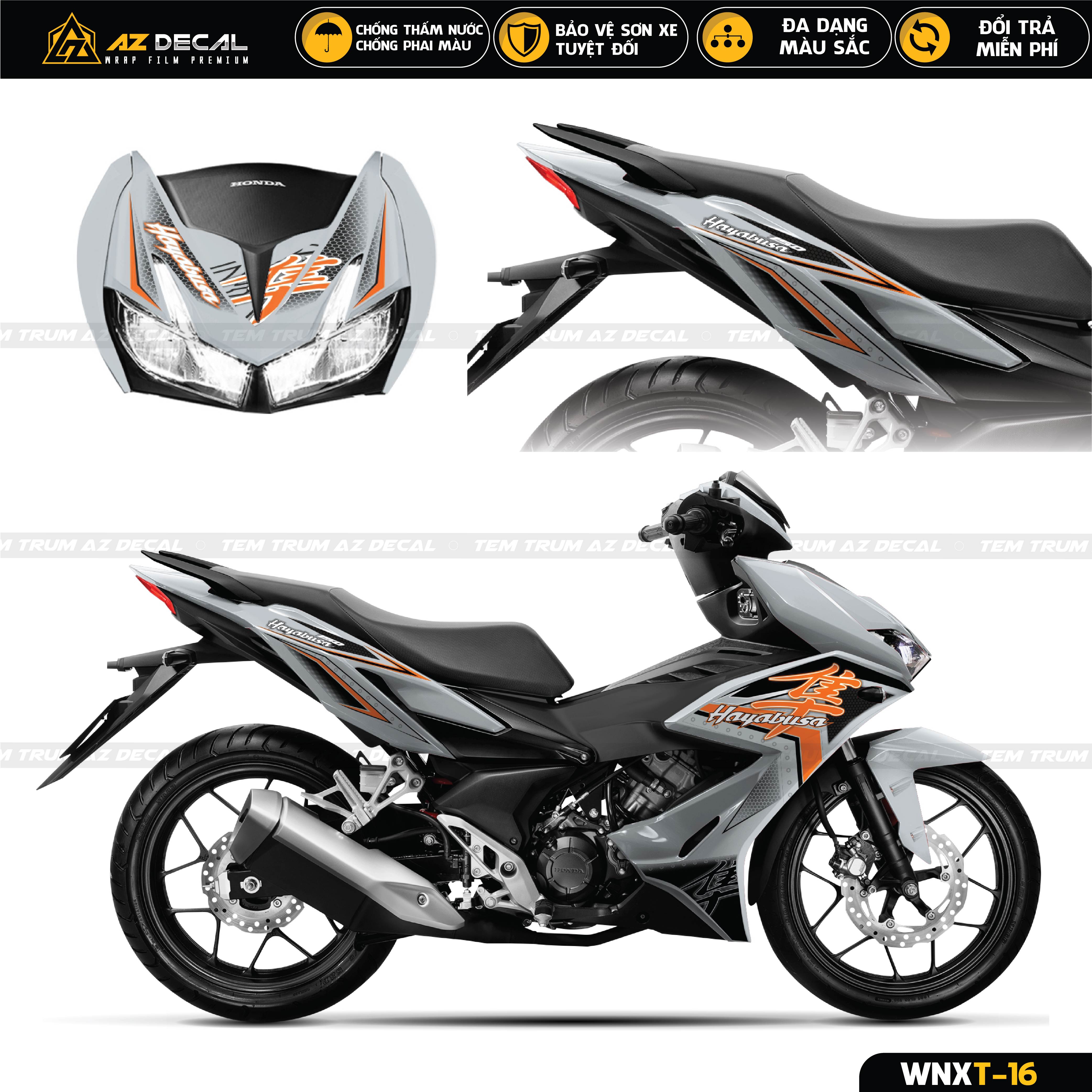 Tem trùm Honda Winner X - Winner V2 xám mẫu Hayabusa