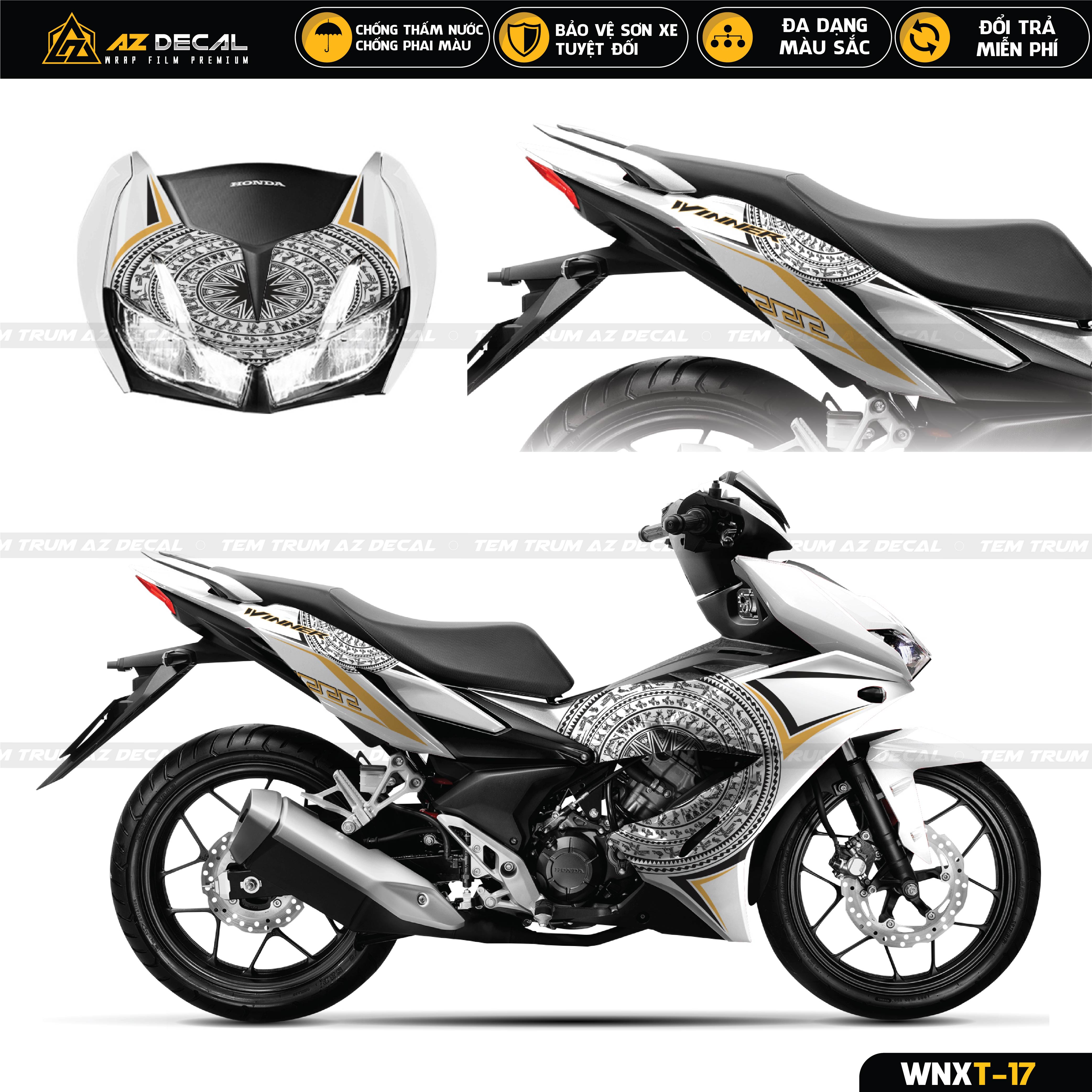 Tem trống đồng dán trùm xe Honda Winner X trắng