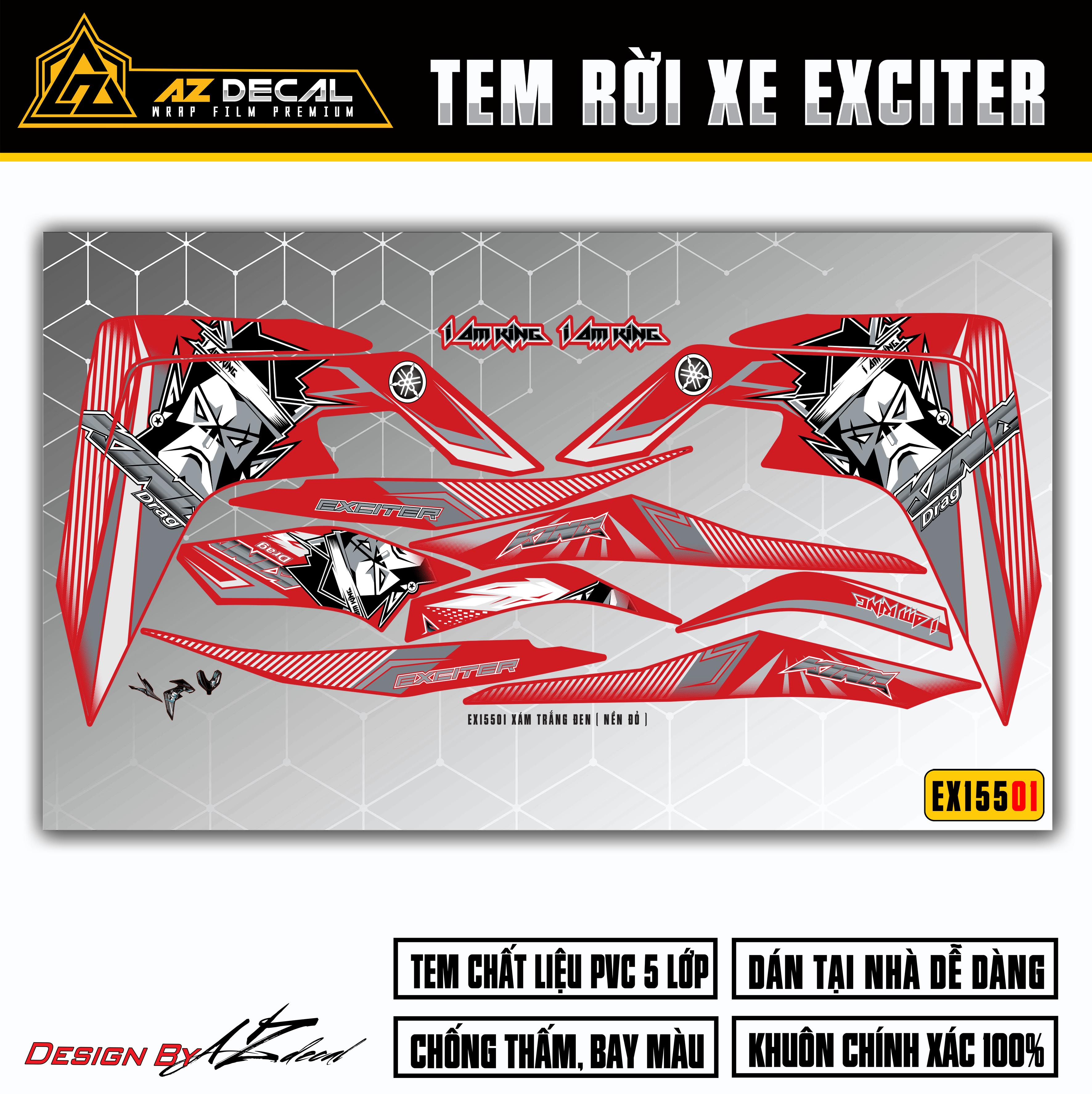 Decal xe Exciter 155 đỏ mẫu King Drag