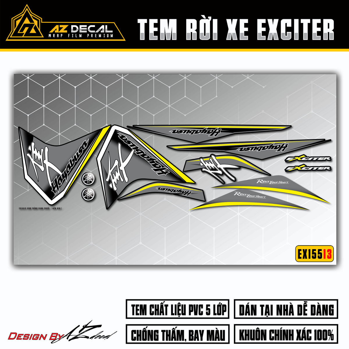 Tem Exciter 155 Vàng Xám - mẫu Hayabusa