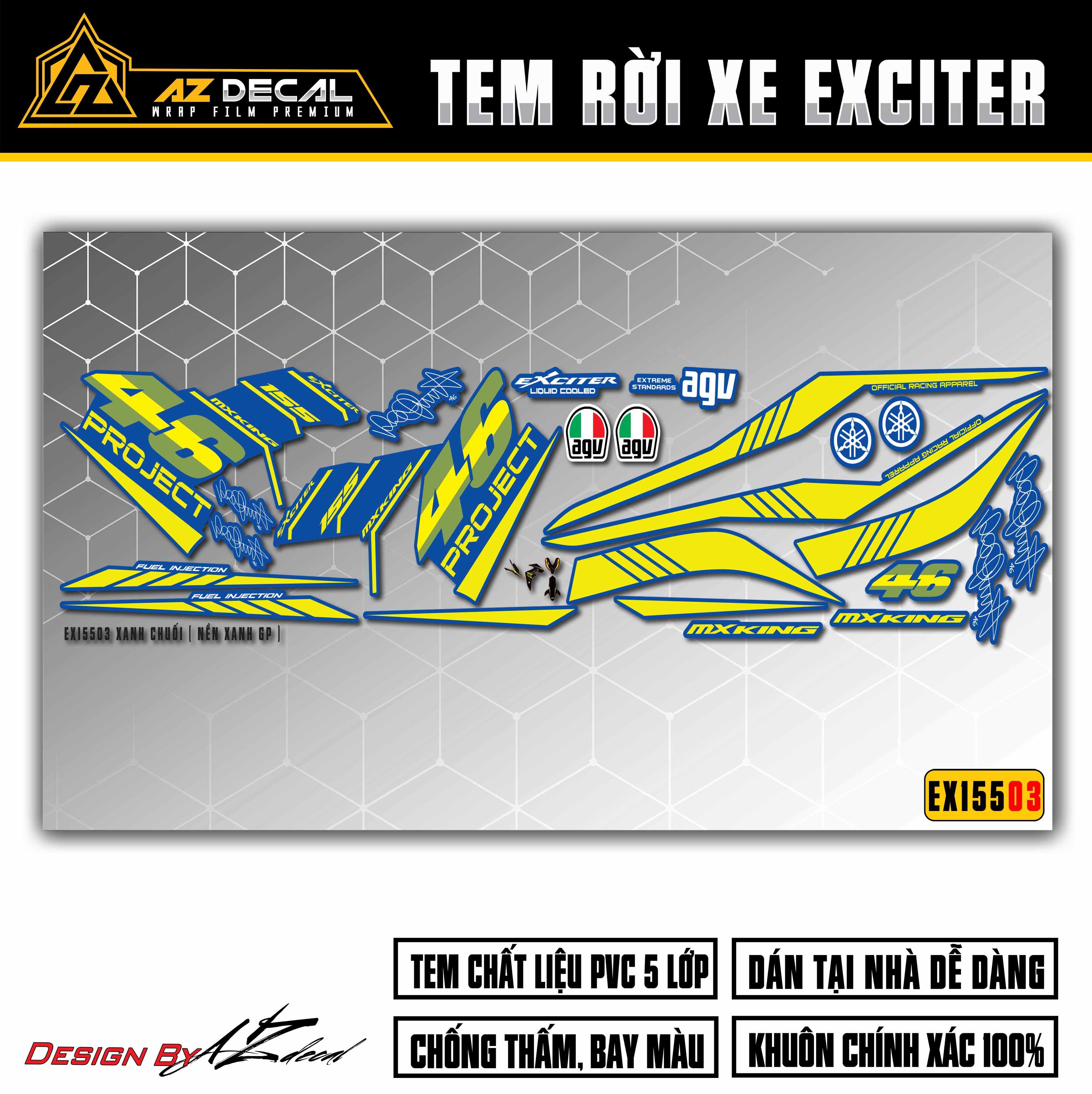 Dán decal xe Exciter 155 xanh GP mẫu Project 46