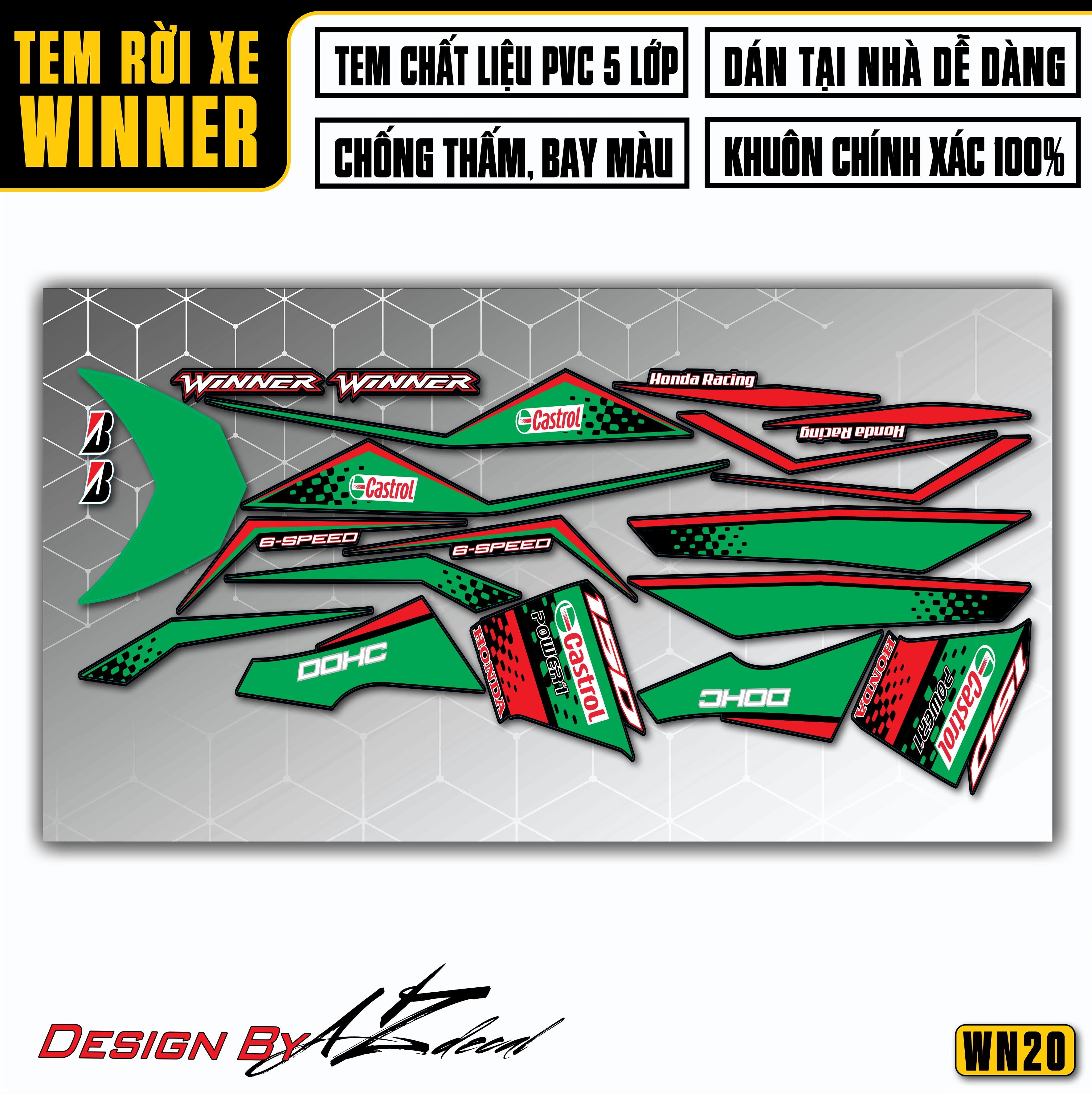 Tem xe Winner 150 Castrol Xanh Đen Đỏ