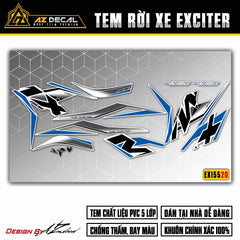 Decal dán xe Exciter 155 màu xanh đen nền trắng