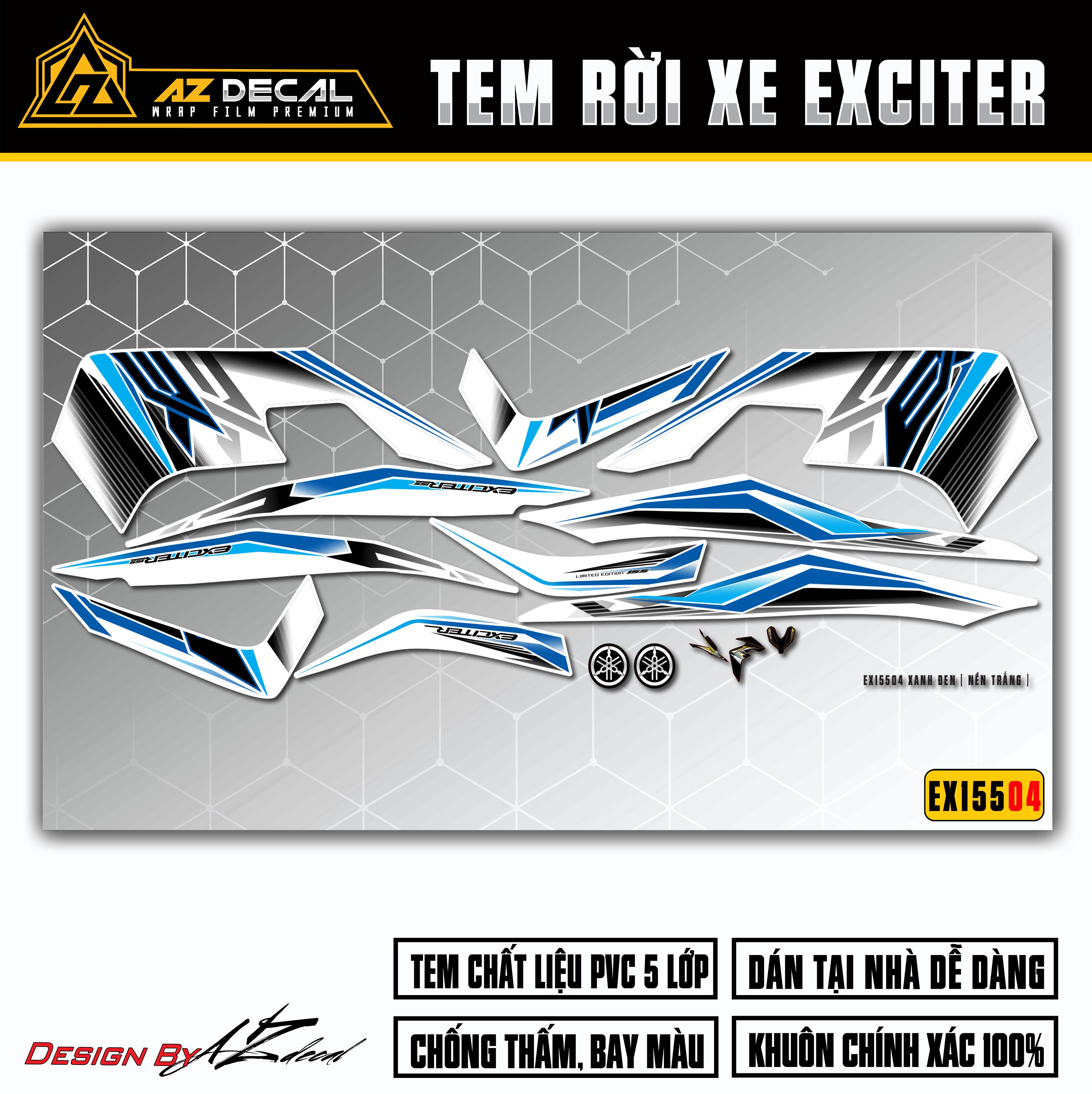 Tem xe Exciter 155 mẫu cách điệu xanh đen