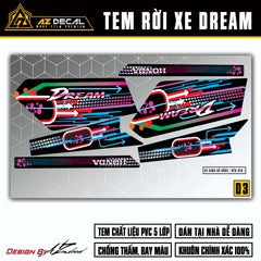 Tem xe Dream Xanh Đỏ Hồng - Mẫu D3