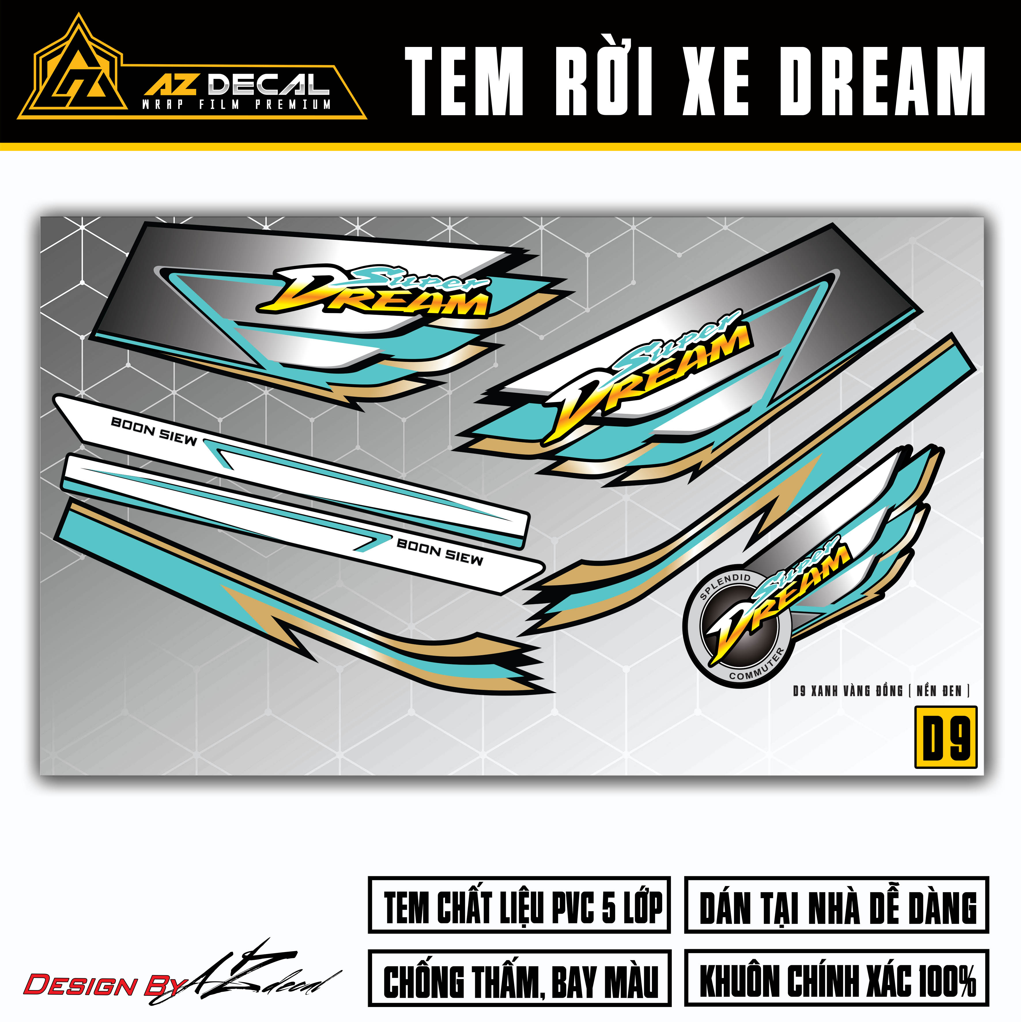 Tem xe Super Dream màu xanh ngọc xám