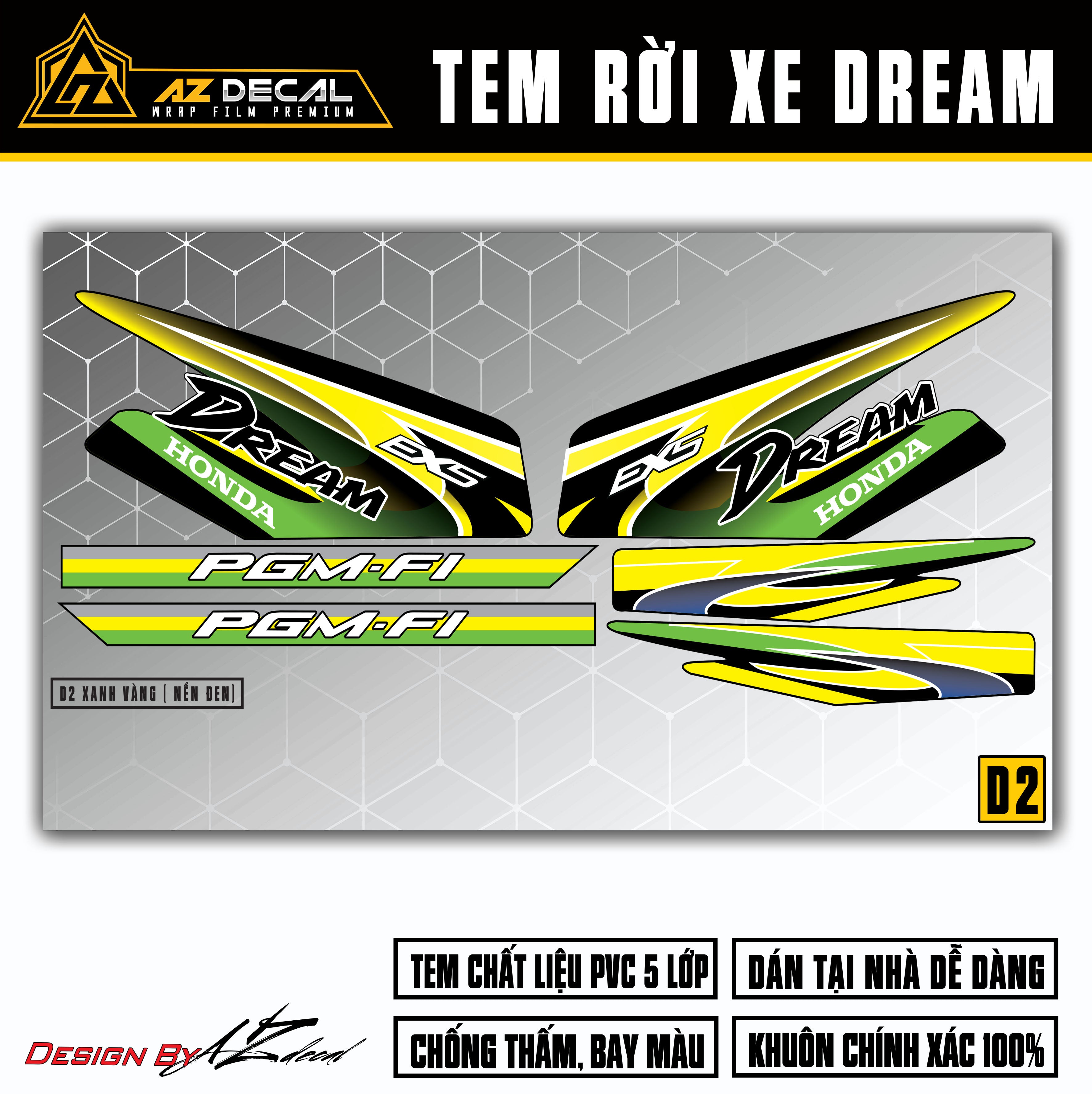 Tem xe Dream Xanh Vàng - Mẫu D2