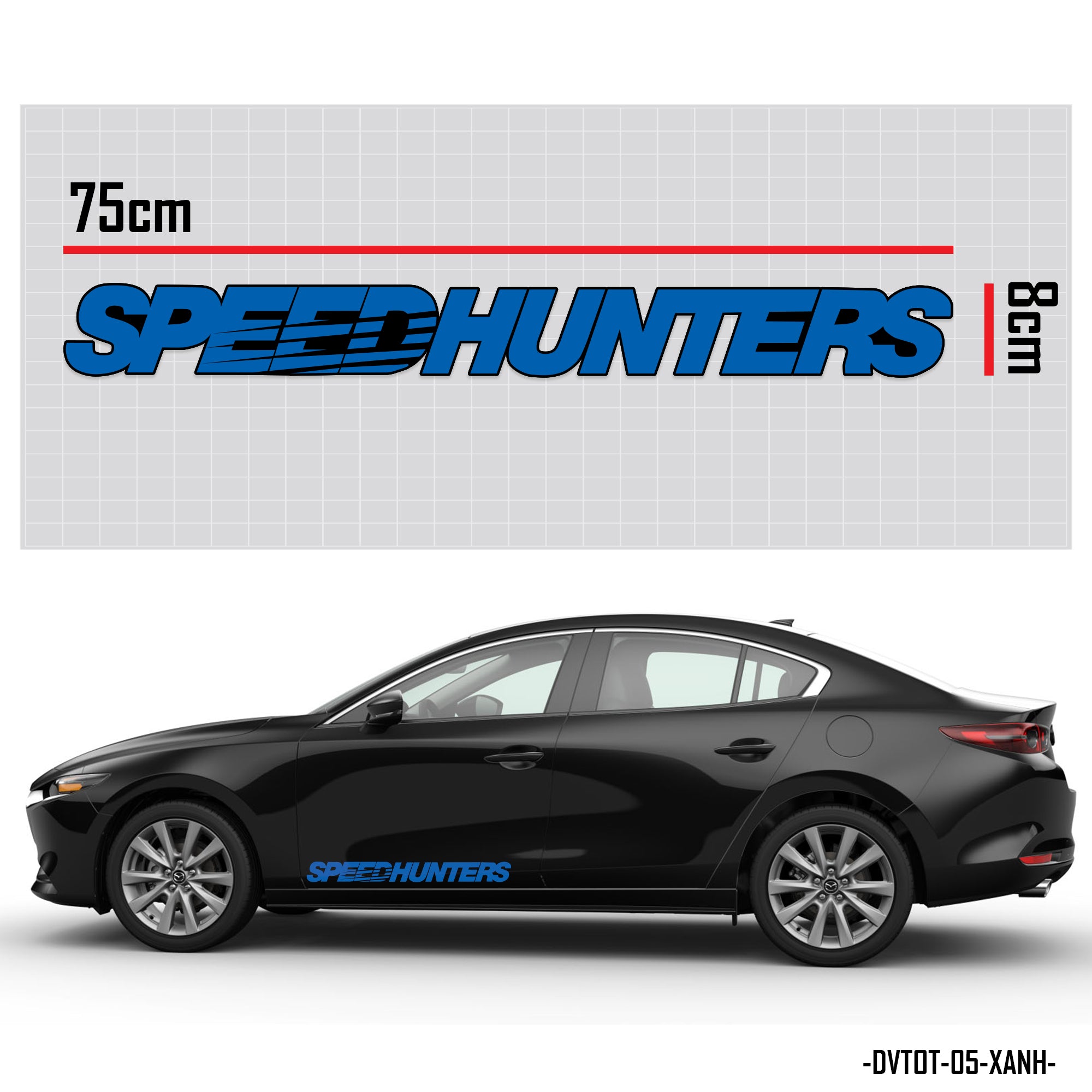 Decal dán ô tô Sedan SUV xe tải chữ Speed Hunters xanh