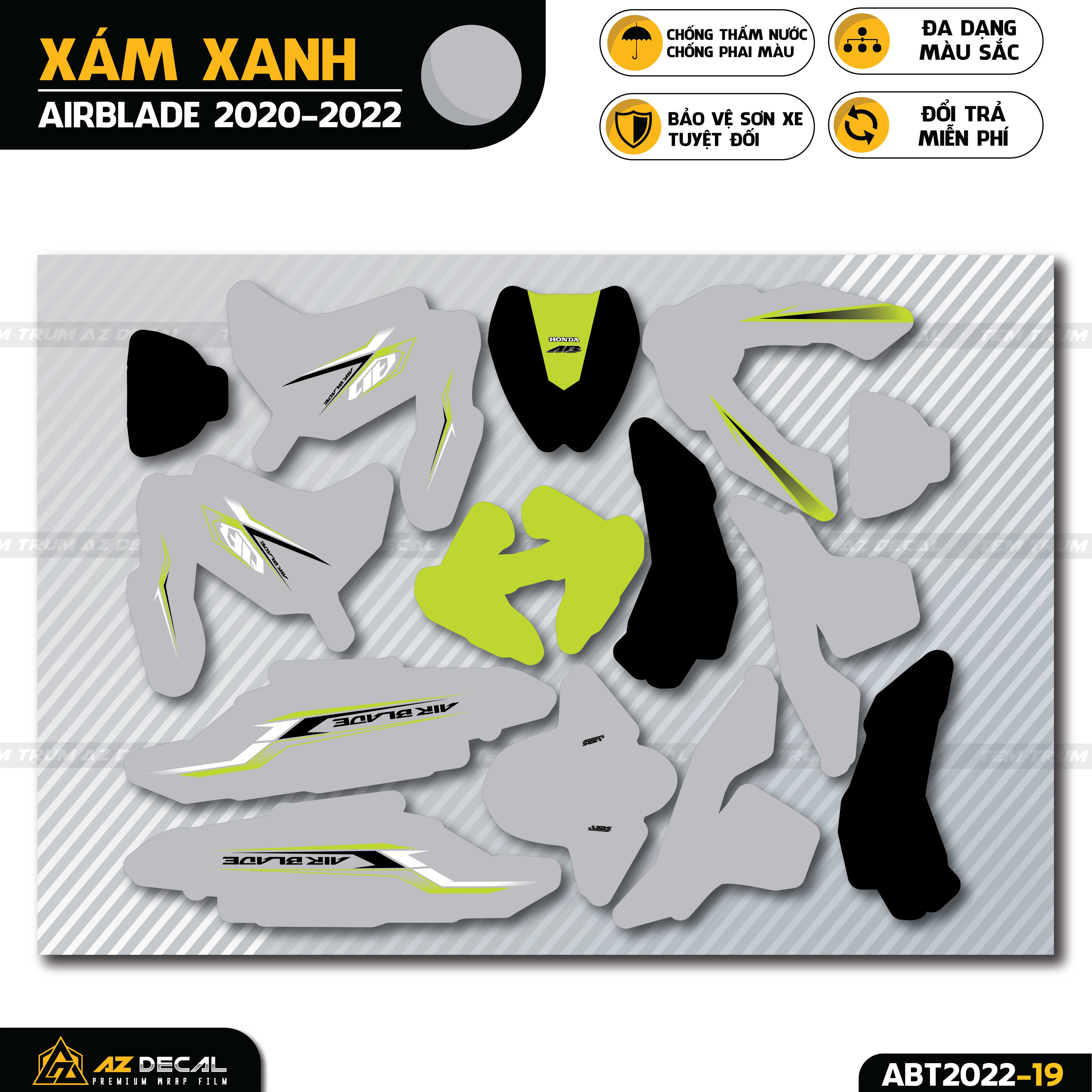 Tem xe Air Blade xám xanh phong cách AB cách điệu