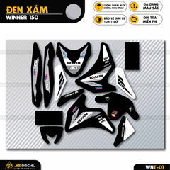 Chi tiết mẫu decal trùm Repsol dán xe Winner 150 xám đen