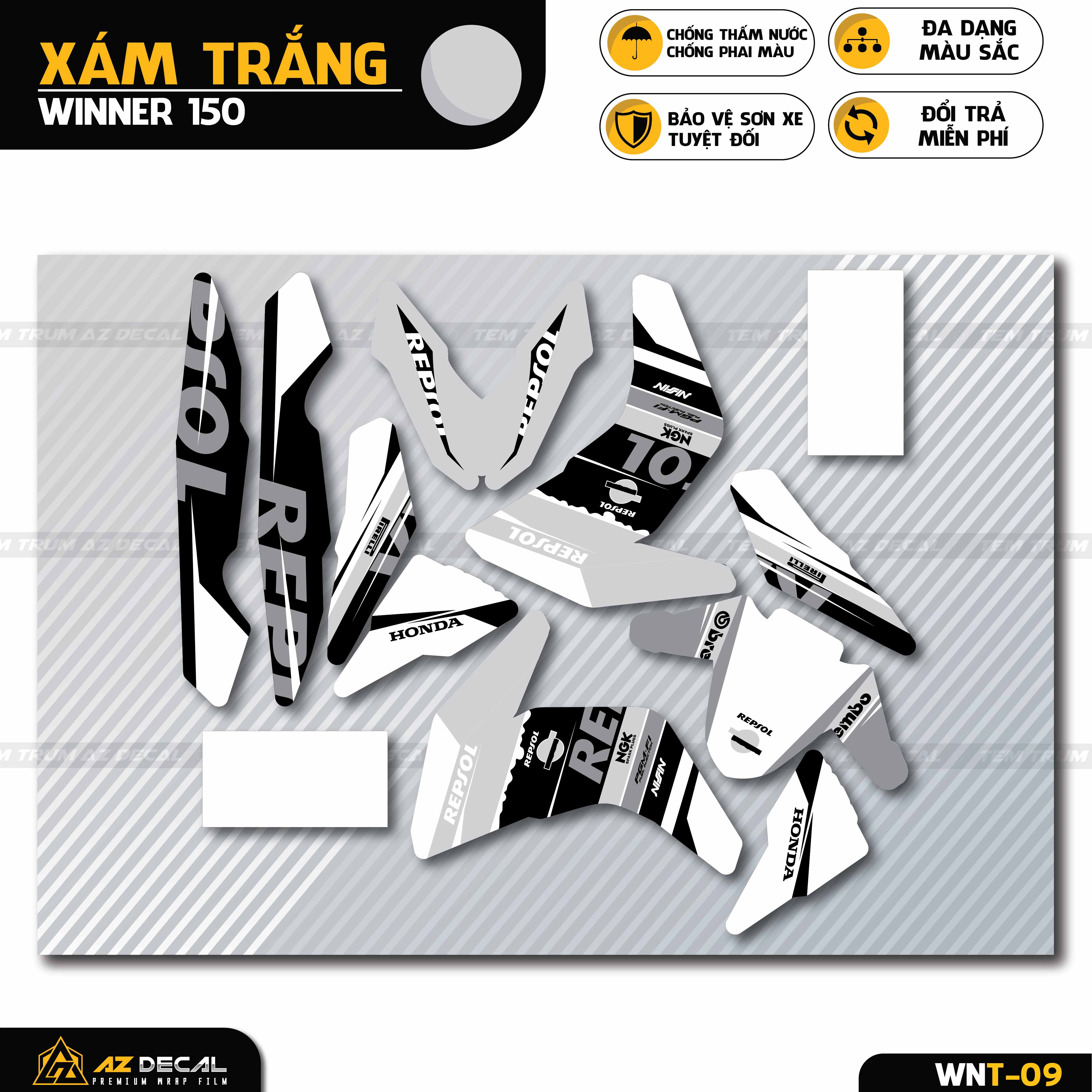 Decal dán xe Winner 150 v1 mẫu xám trắng