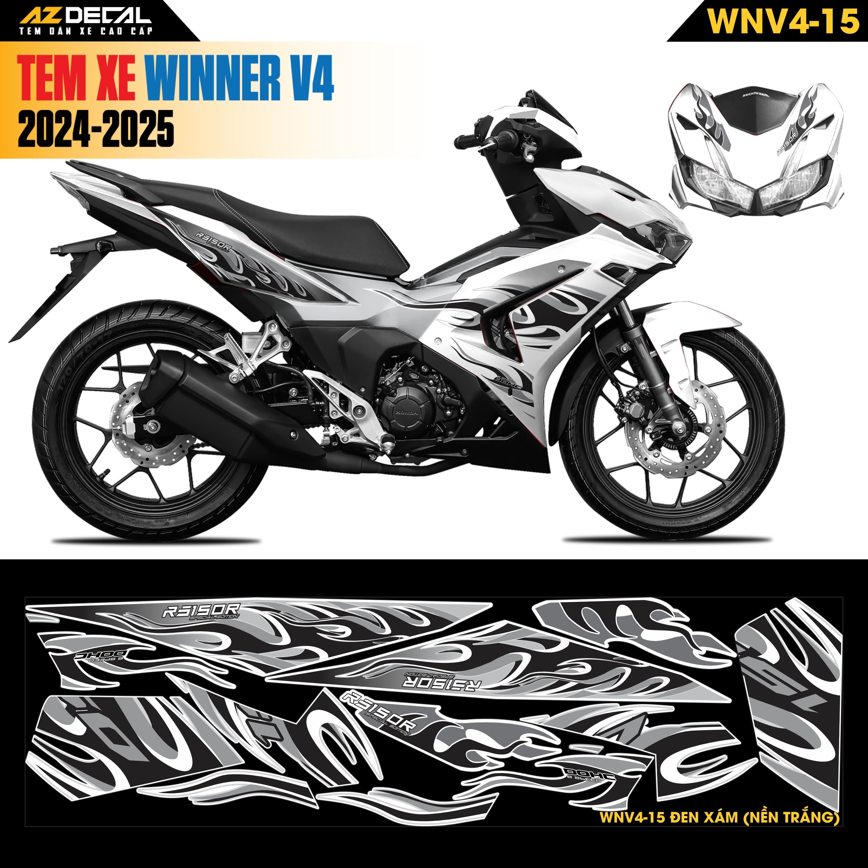 Tem Xe Winner V4 Mẫu WNV4-15 Đen Xám