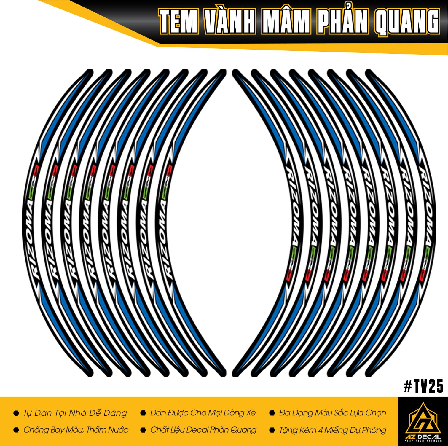 Tem chỉ mâm Rizoma xanh phản quang