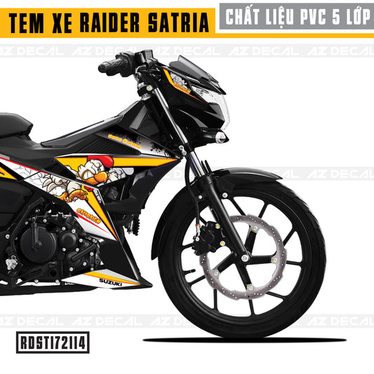 Tem Xe Raider/Satria Đen Mẫu Chicken Cận cảnh