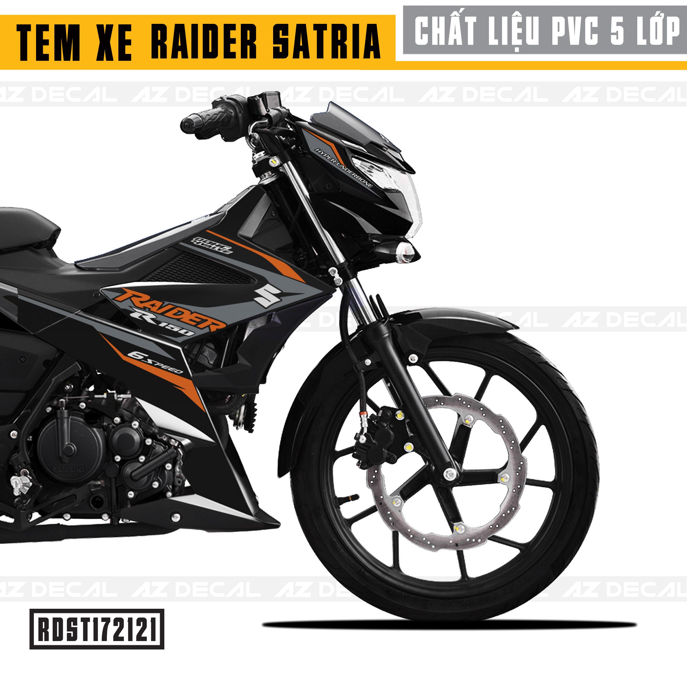 Tem xe Raider / Satria mẫu R150 xe đen cận cảnh