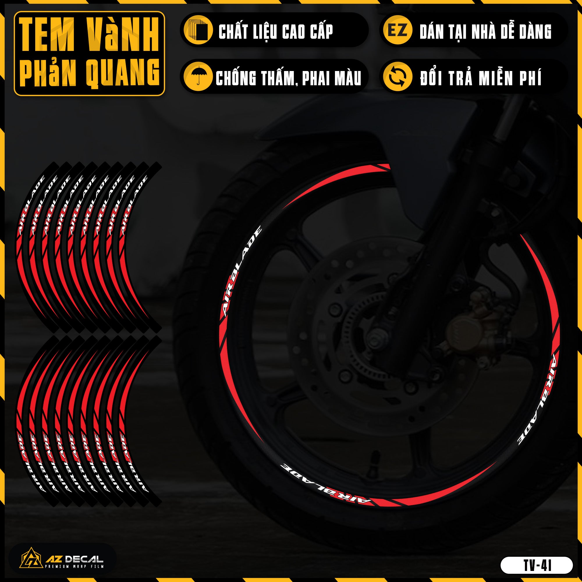 Tem Dán Vành AIR BLADE Phản Quang TV41 đỏ