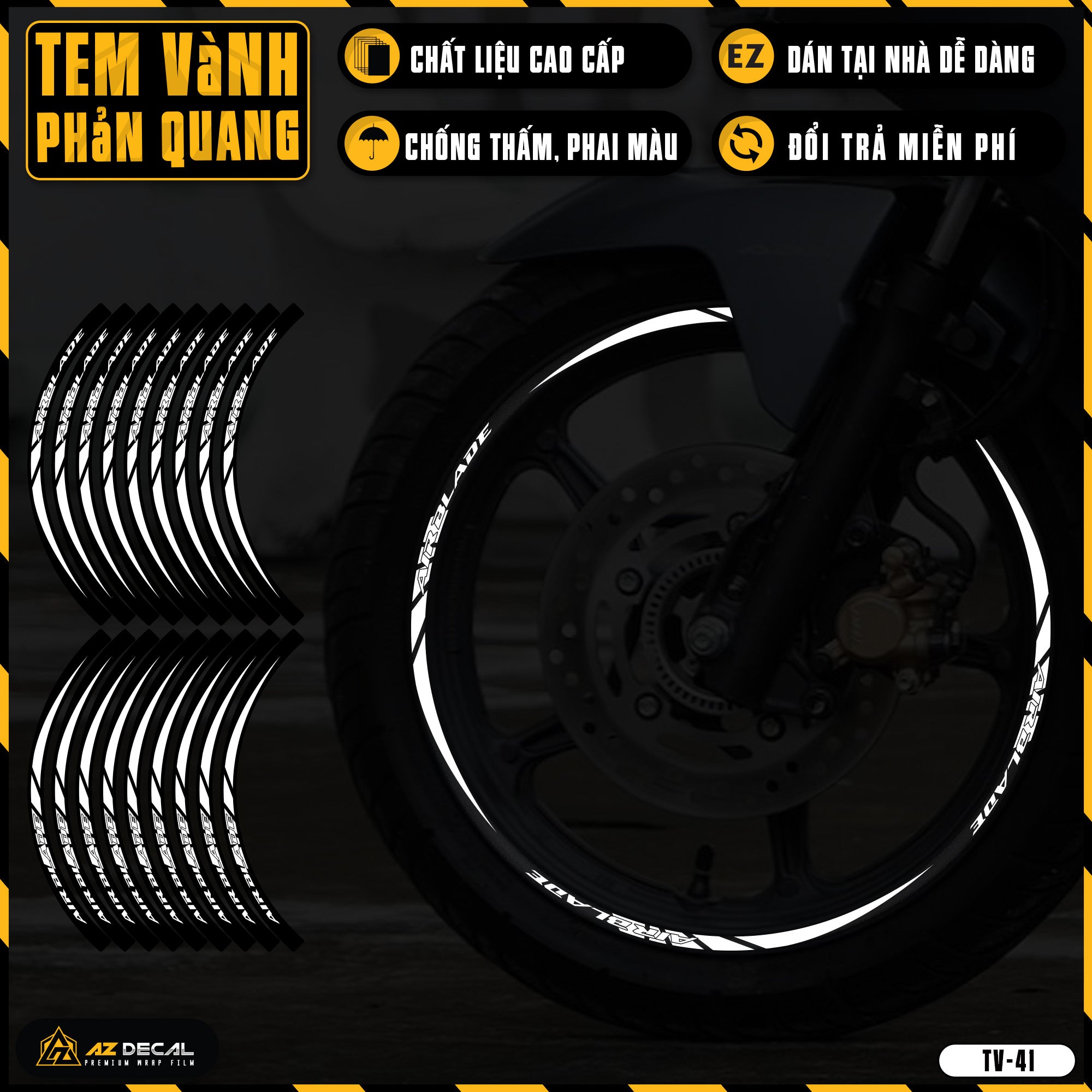 Tem Dán Vành AIR BLADE Phản Quang TV41 trắng