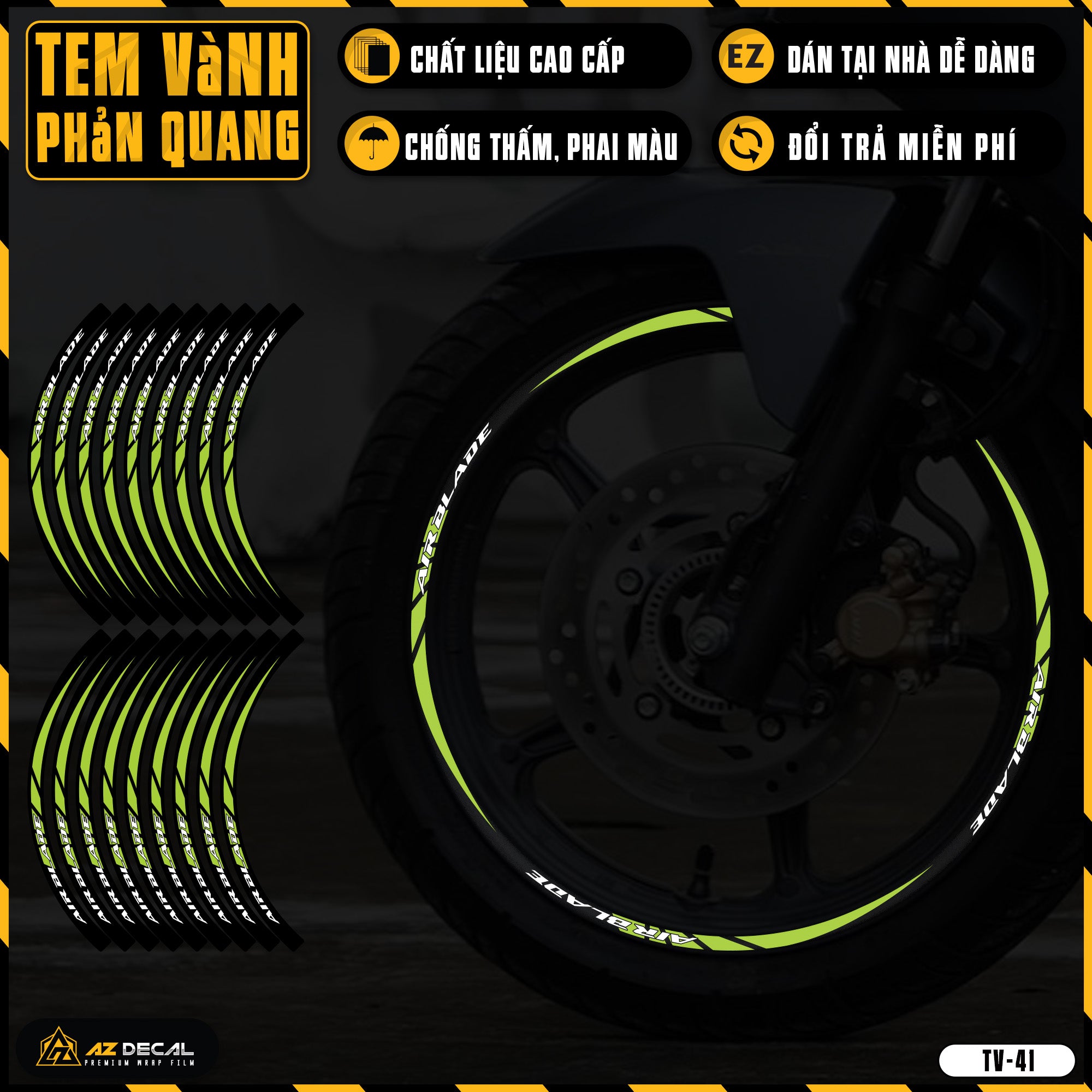 Tem Dán Vành AIR BLADE Phản Quang TV41 xanh chuối
