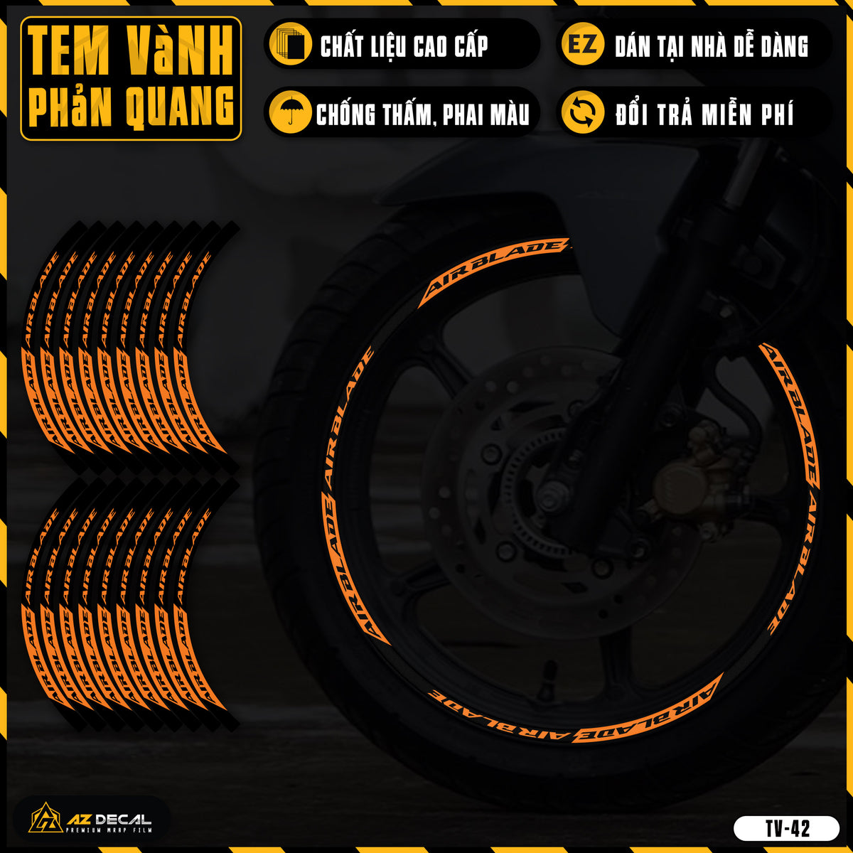 Tem dán vành xe AIR BLADE phản quang TV42 cam